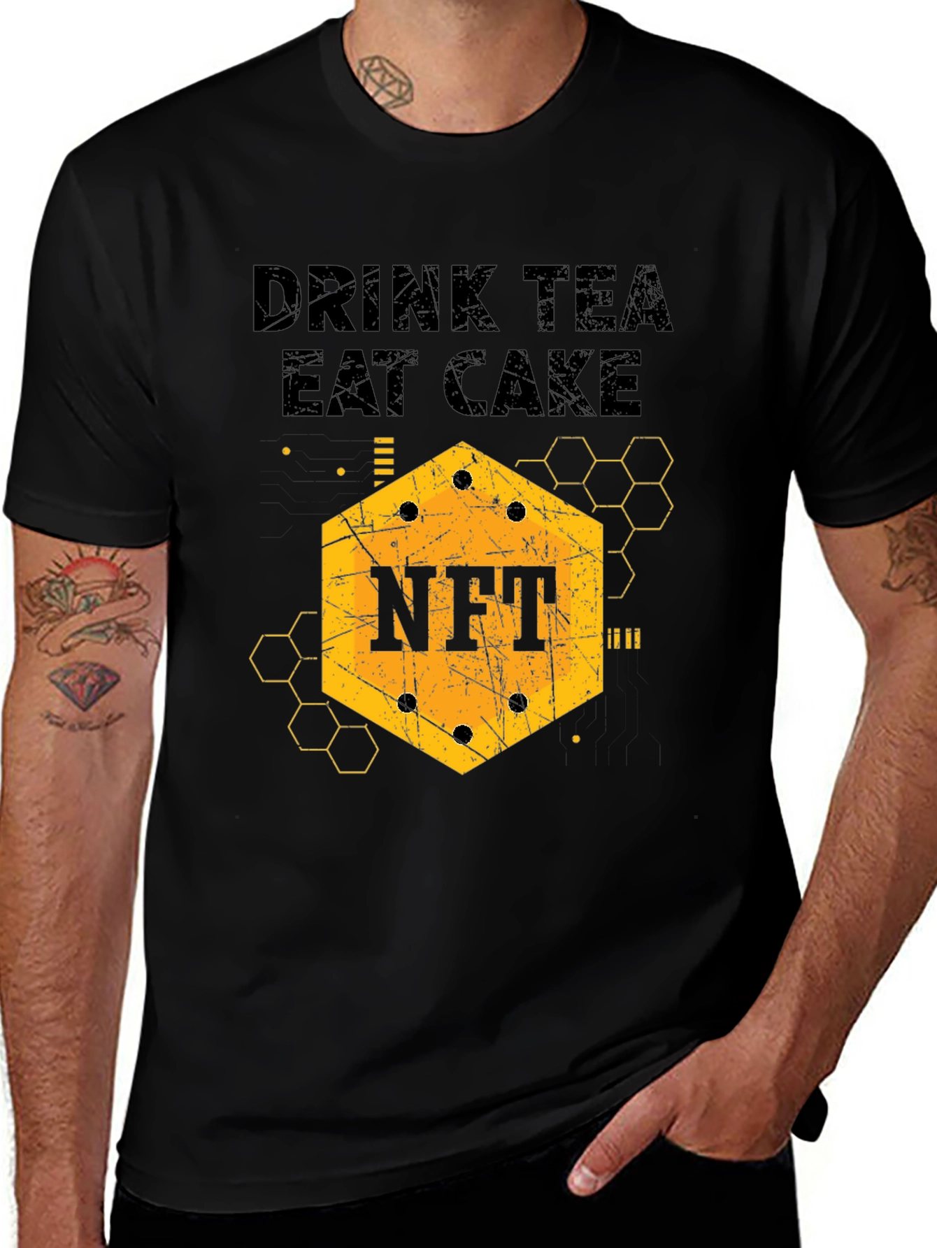 Variant 30 of Drink Tea Eat Cake NFT Graphic Tee - Men's Black T-Shirt