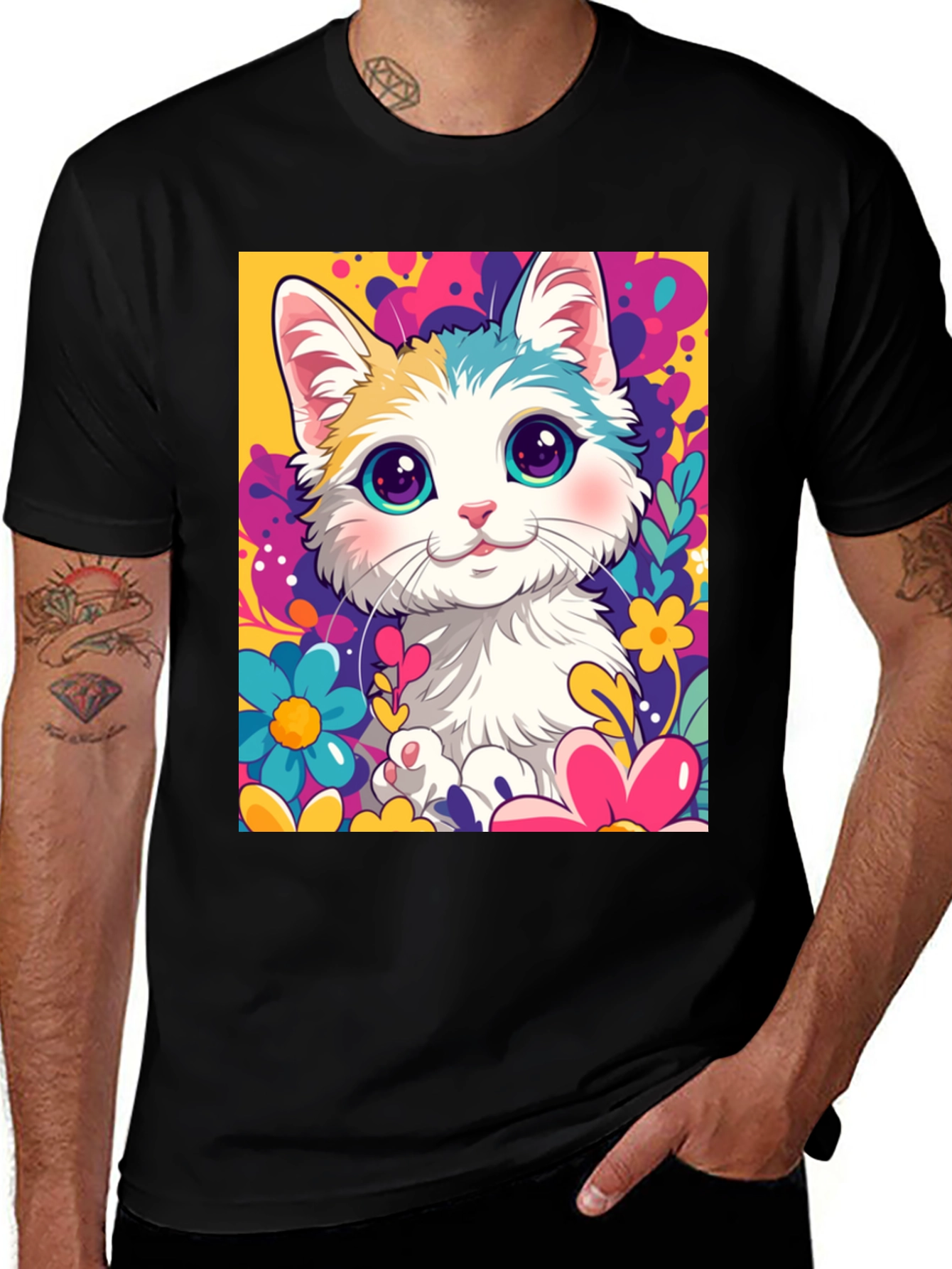 Variant 15 of Cute Cartoon Cat Black T-Shirt