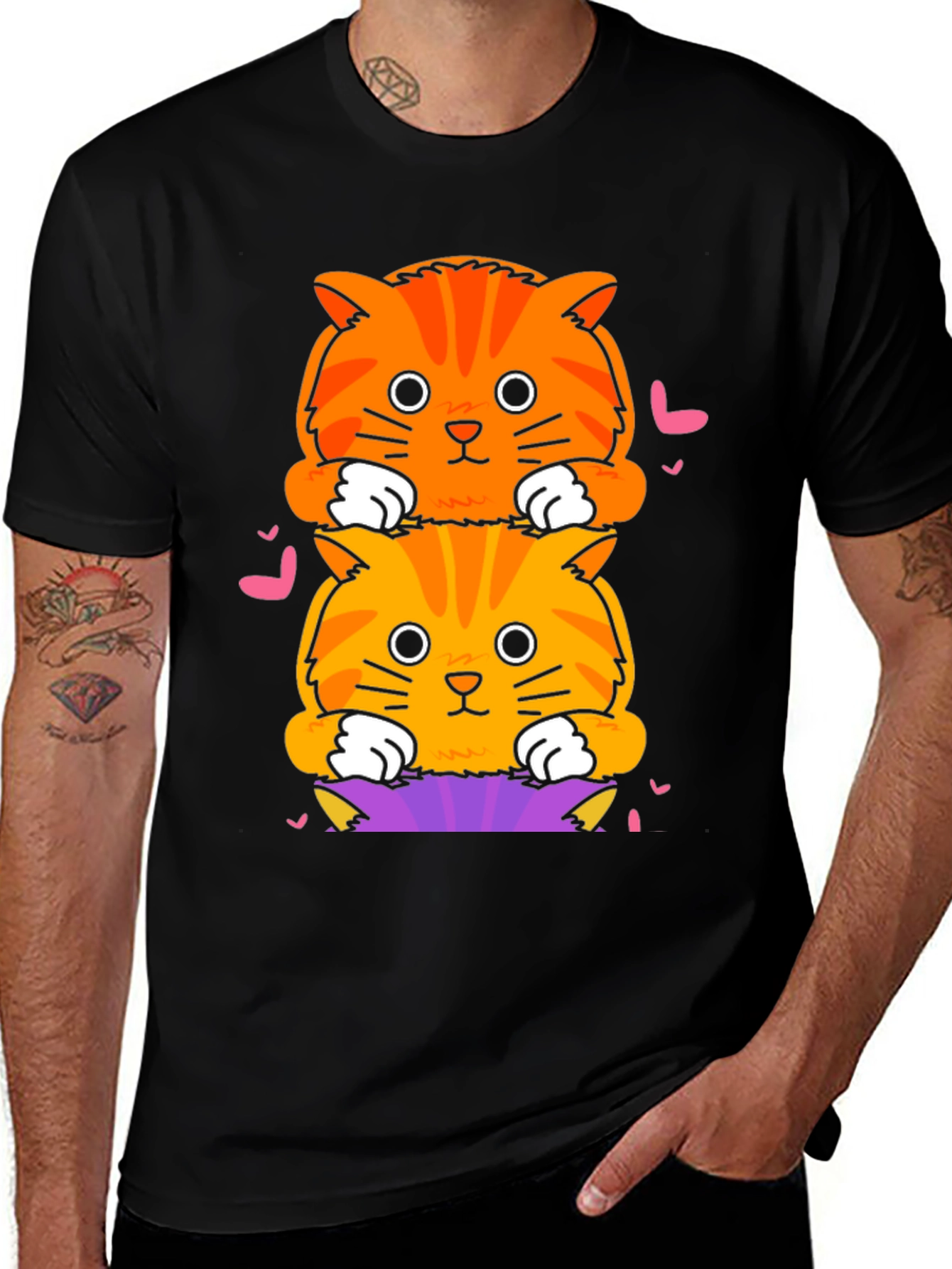 Variant 18 of Cute Stacked Cats T-Shirt - Fun Graphic Tee