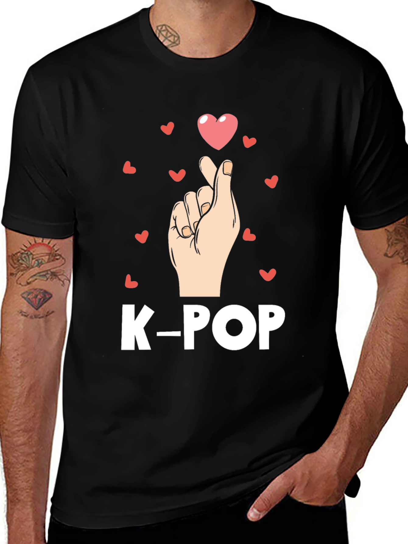 K-Pop Heart Finger Gesture Graphic Tee - Trendy Shirt
