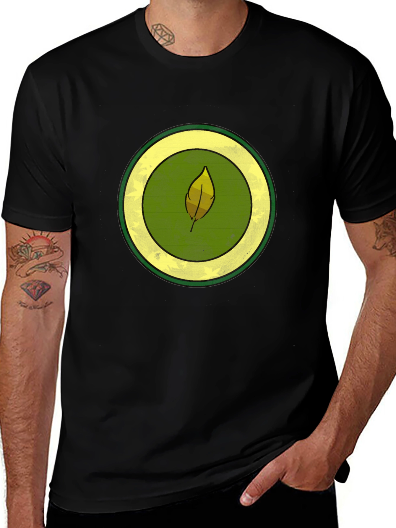 Variant 29 of Leaf Circle Graphic Tee - Casual Black T-Shirt