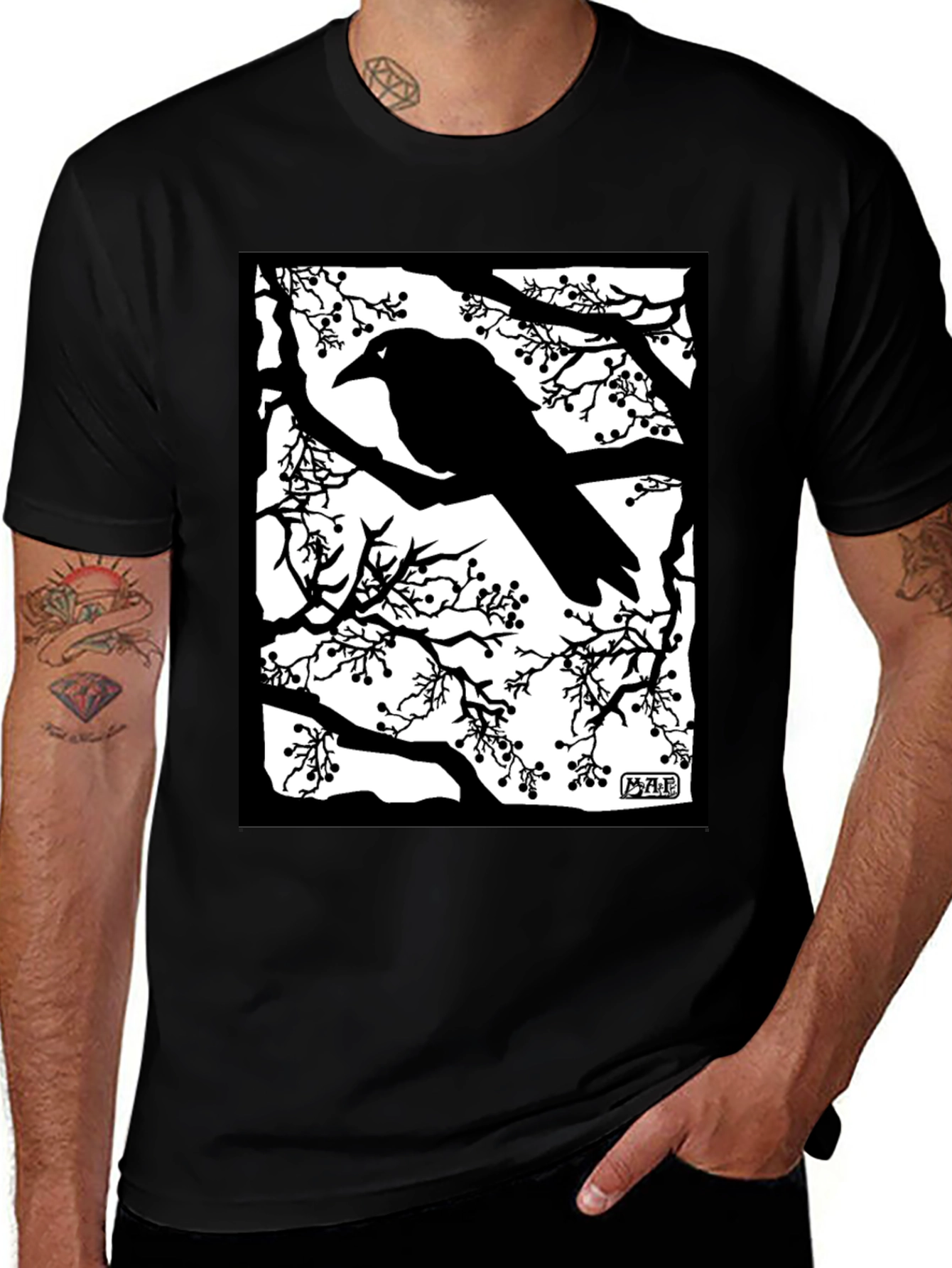 Variant 8 of Raven Silhouette Graphic T-Shirt - Black