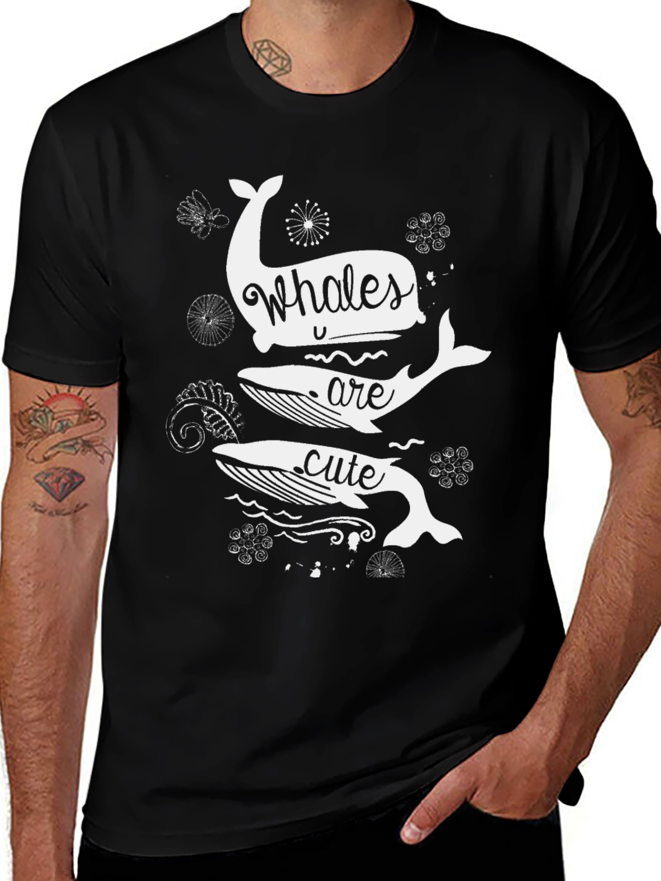 Variant 15 of Whales Are Cute Graphic Tee - Black Cotton T-Shirt