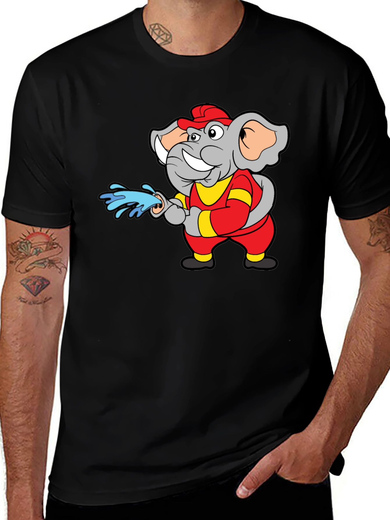 Variant 6 of Elephant Firefighter Cartoon Graphic T-Shirt