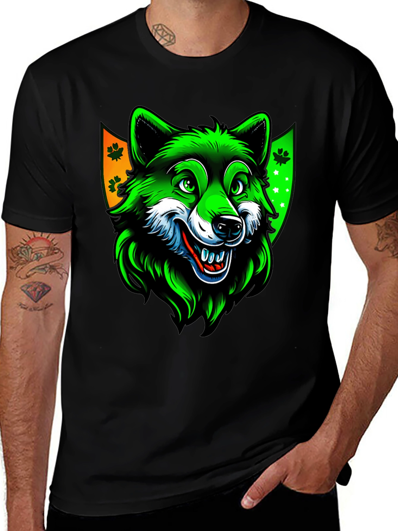 St. Patrick's Day Wolf Graphic Tee - Black