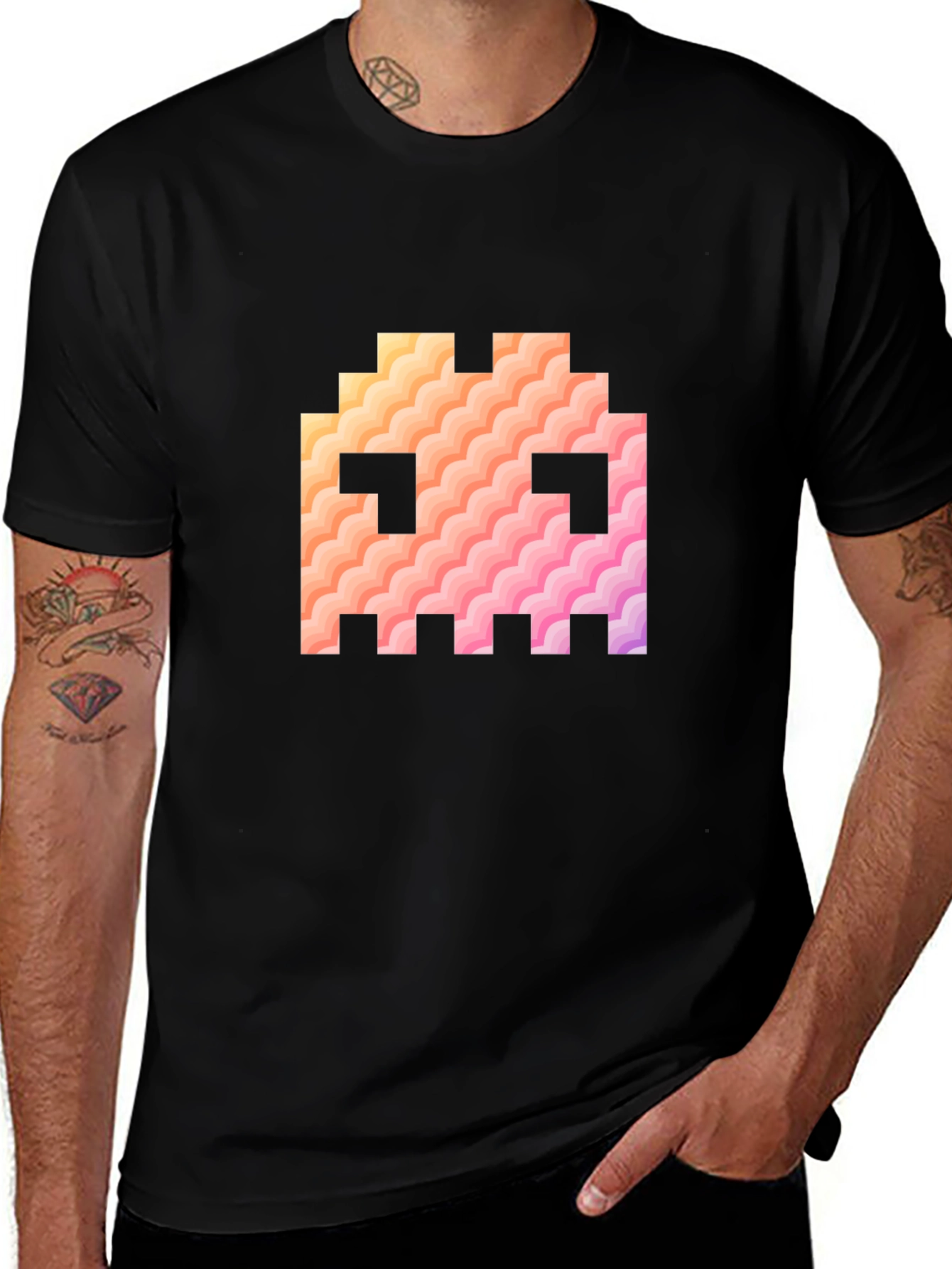 Variant 30 of Retro Pixel Ghost Graphic Tee - Black