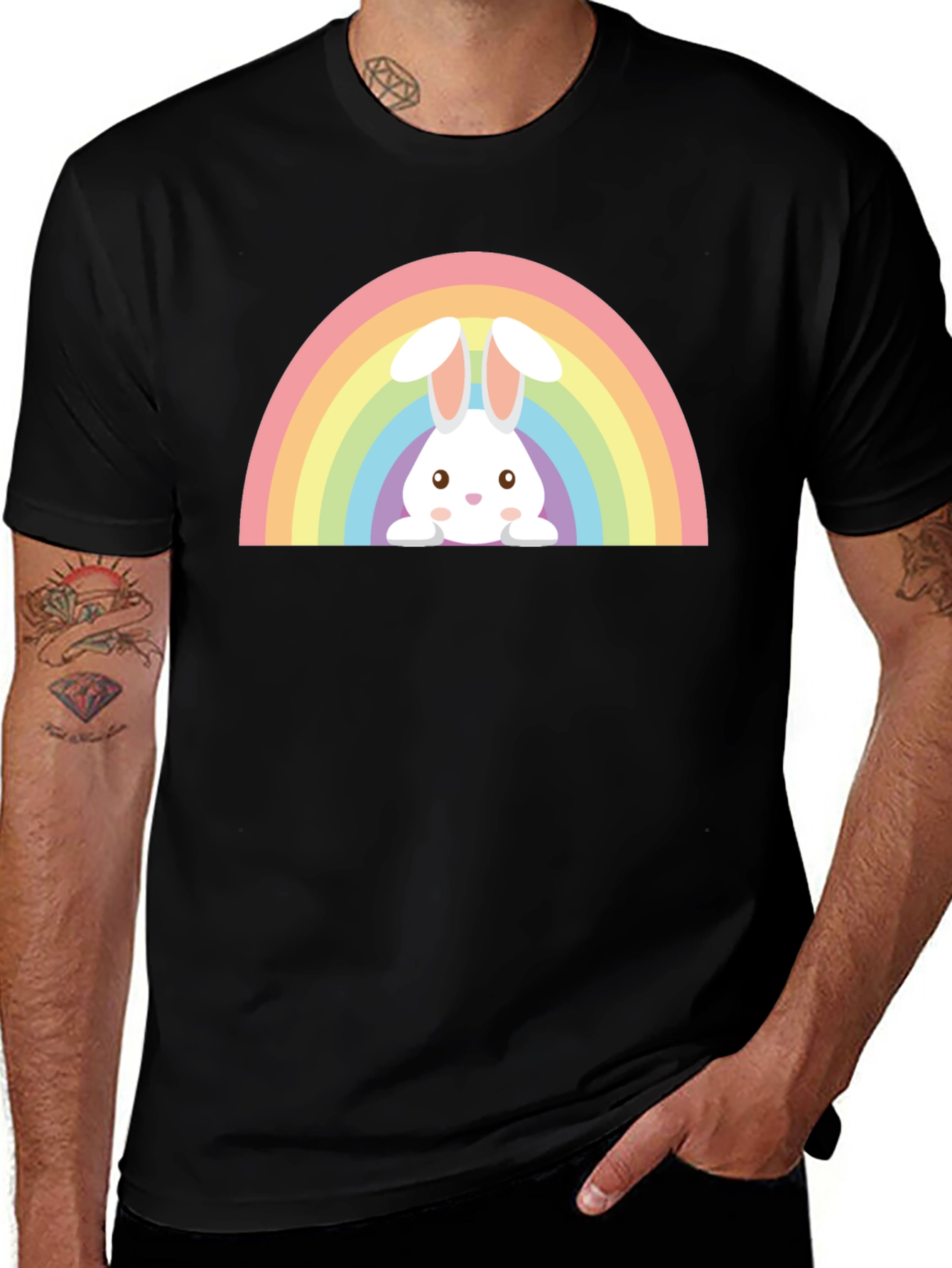 Variant 20 of Rainbow Bunny Graphic Tee - Soft Cotton Casual Wear