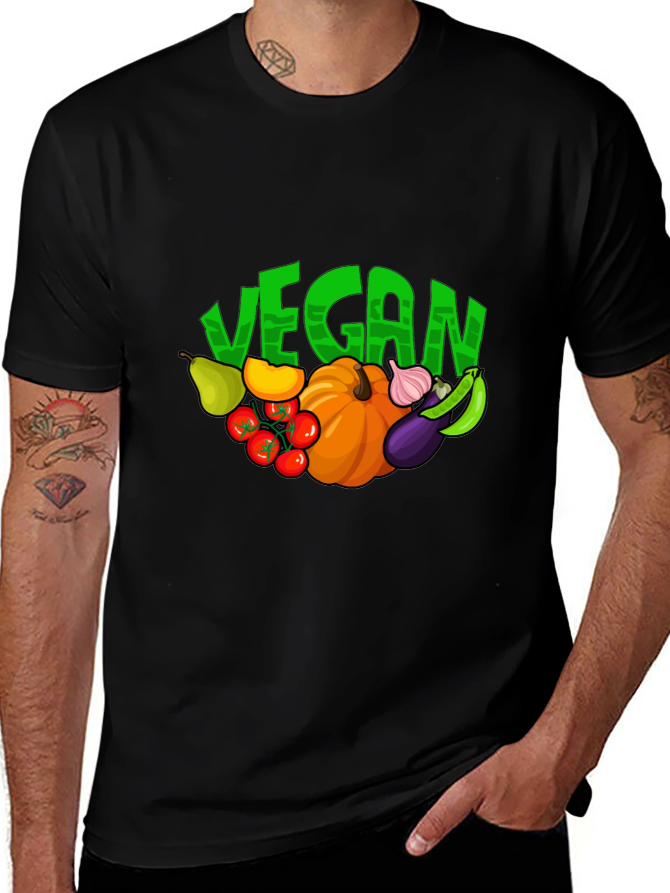 Black Vegan Vegetable Graphic Print T-Shirt main image
