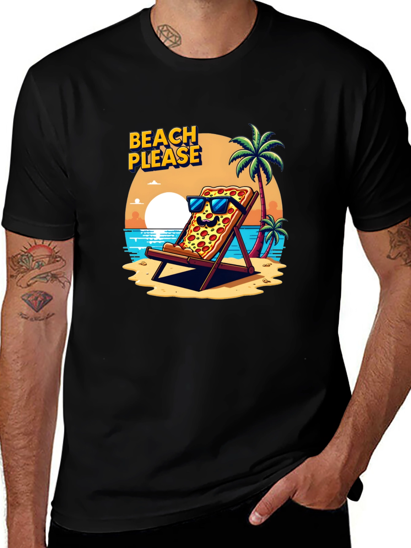 Variant 20 of Beach Please Pizza Graphic Tee - Summer Vibes T-Shirt
