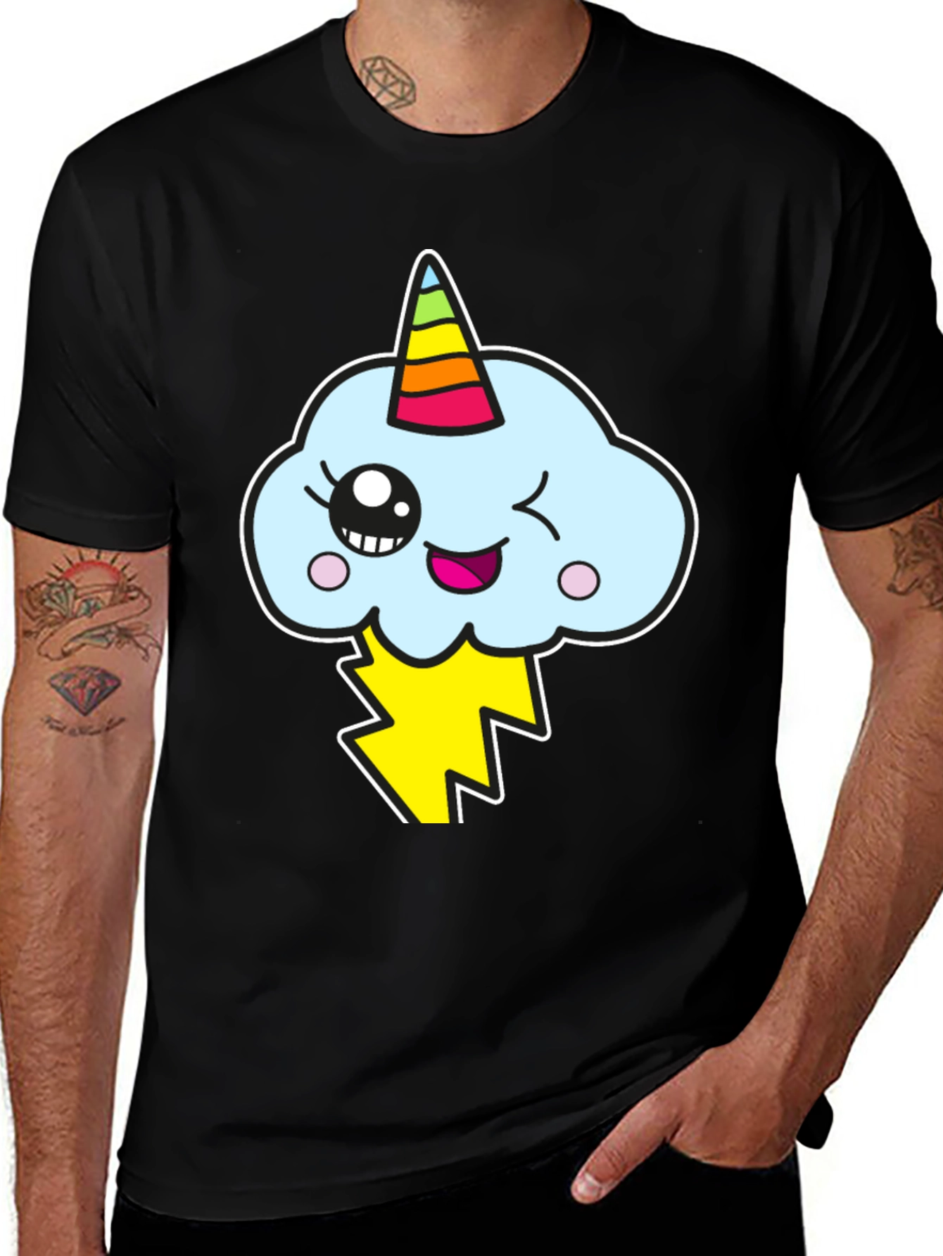 Variant 26 of Kawaii Unicorn Cloud Men's Black T-Shirt