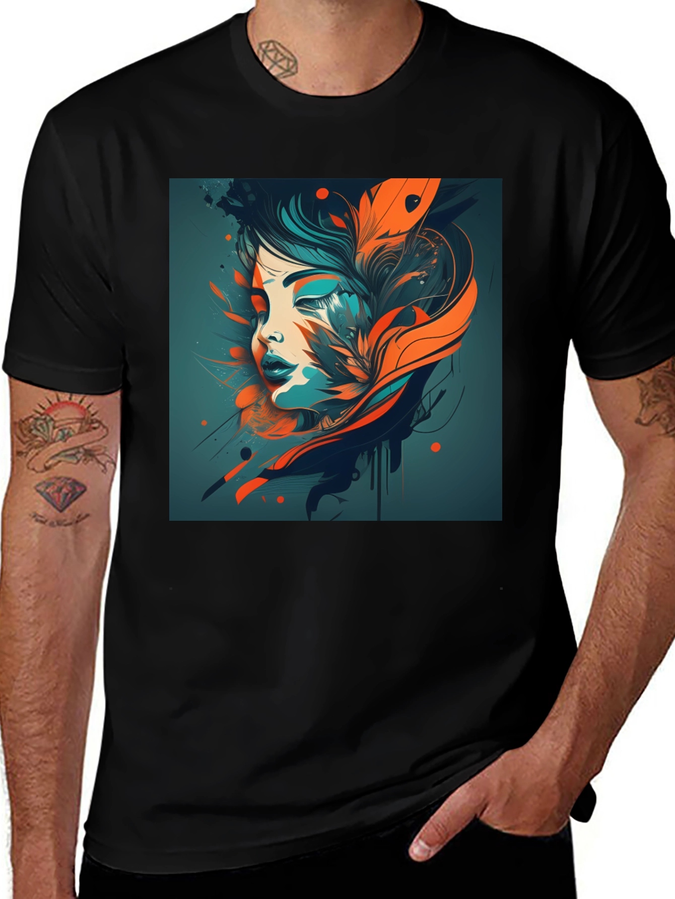 Variant 21 of Abstract Woman Graphic Black T-Shirt
