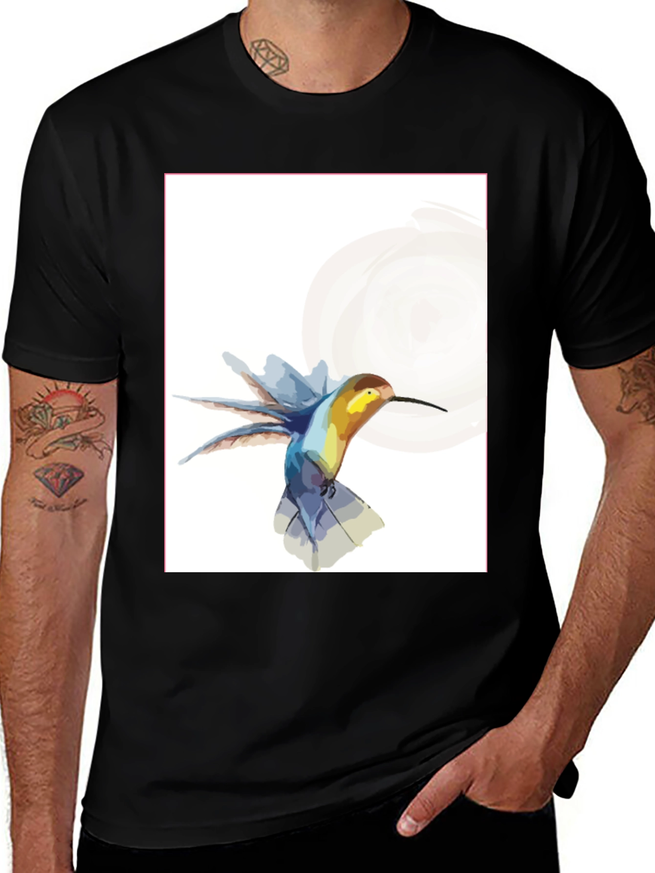 Variant 28 of Hummingbird Watercolor Graphic Tee - Black