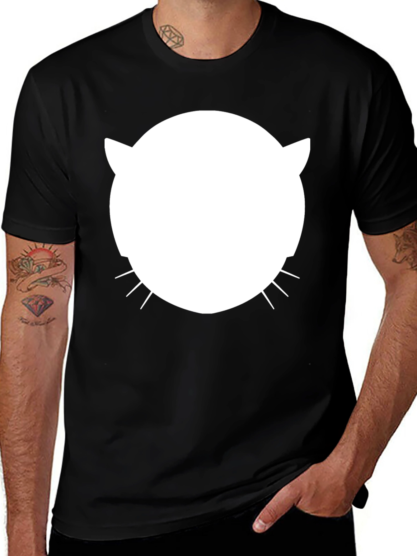 Variant 12 of Cool Cat Face Graphic Tee - Black Cotton Blend