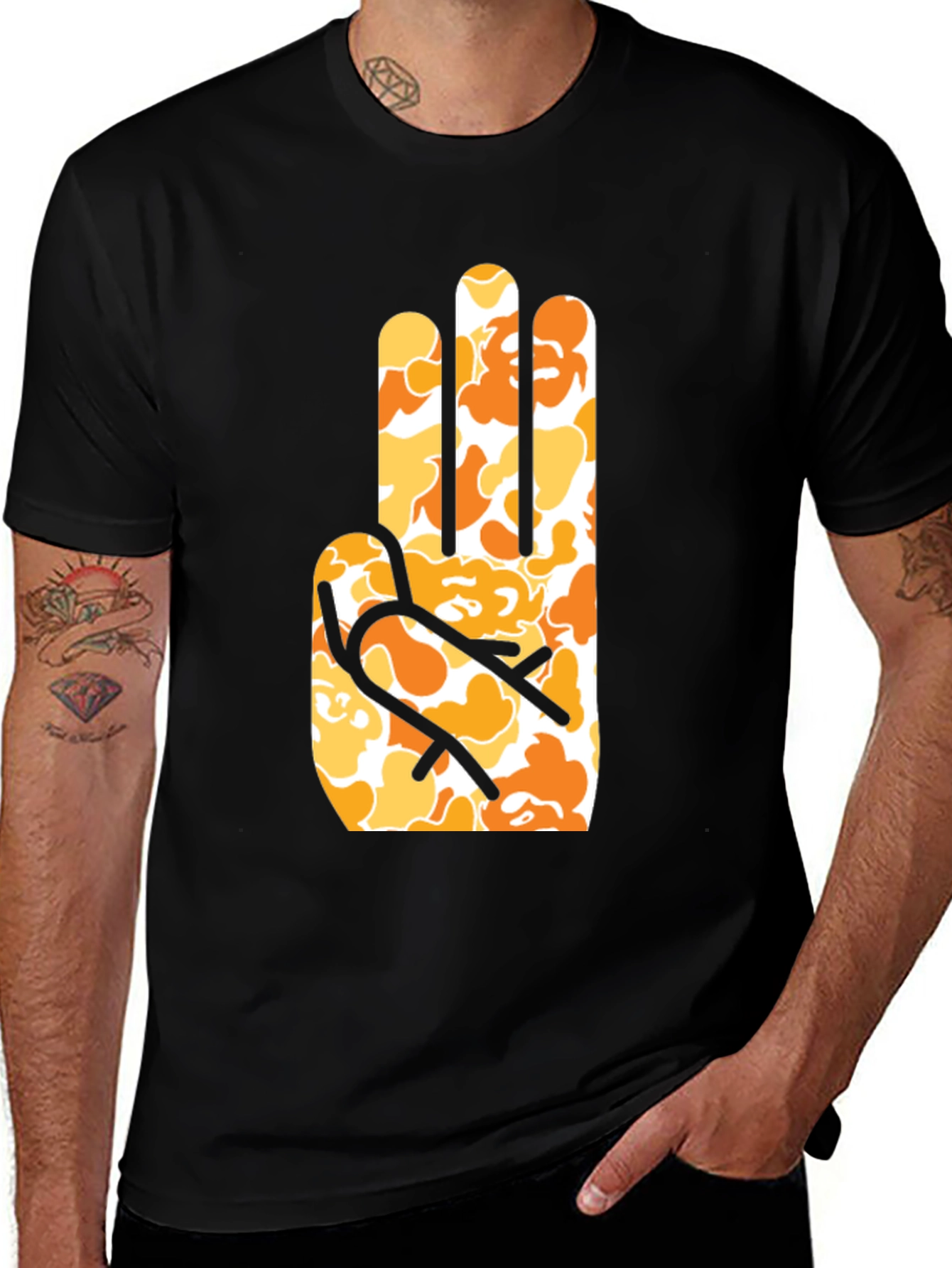 Variant 14 of Abstract Hand Print Black T-Shirt