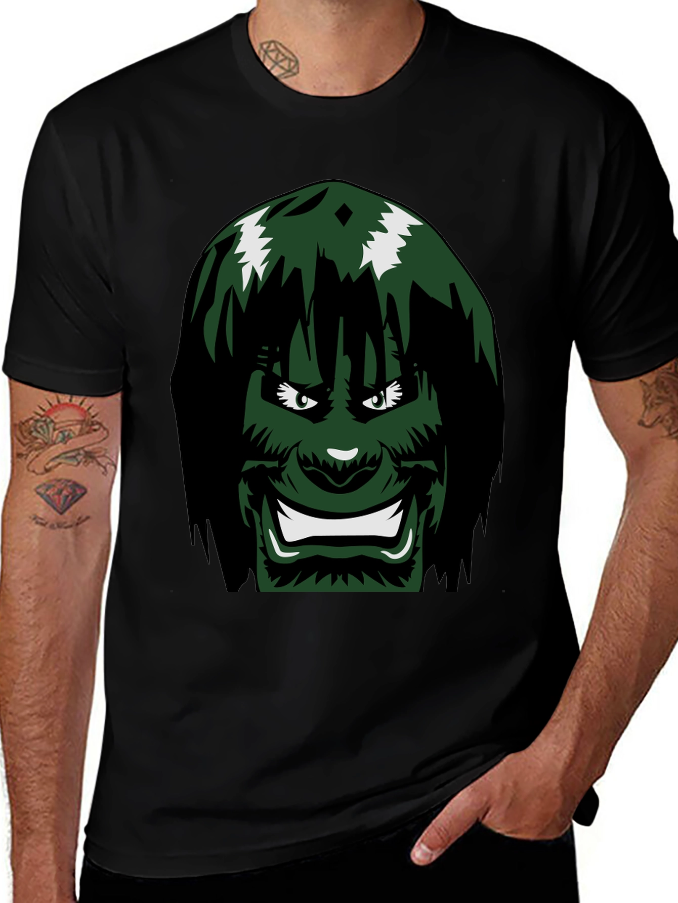 Variant 27 of Green Monster Graphic Print Black T-Shirt