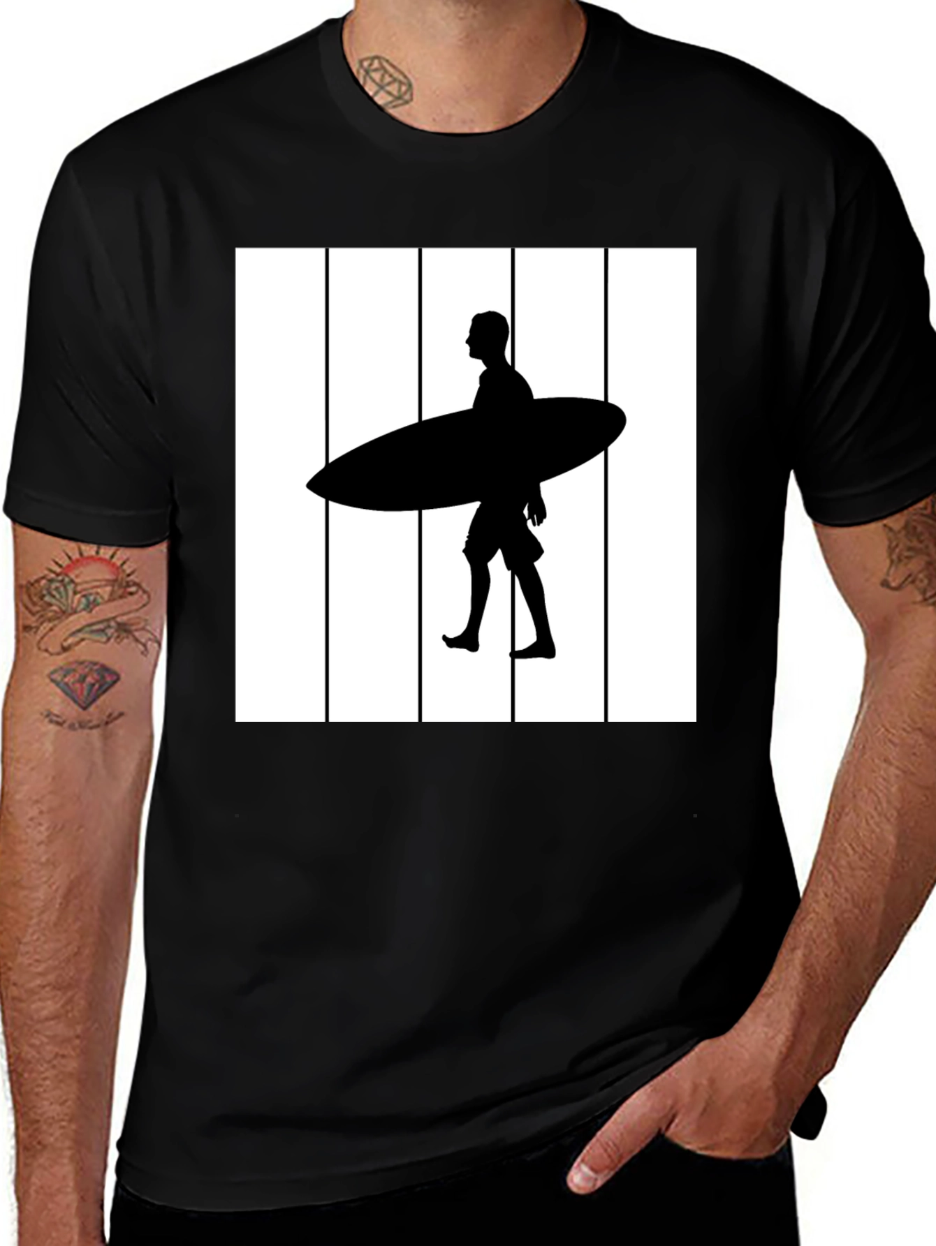 Surfer Silhouette Graphic Tee - Black Cotton Blend