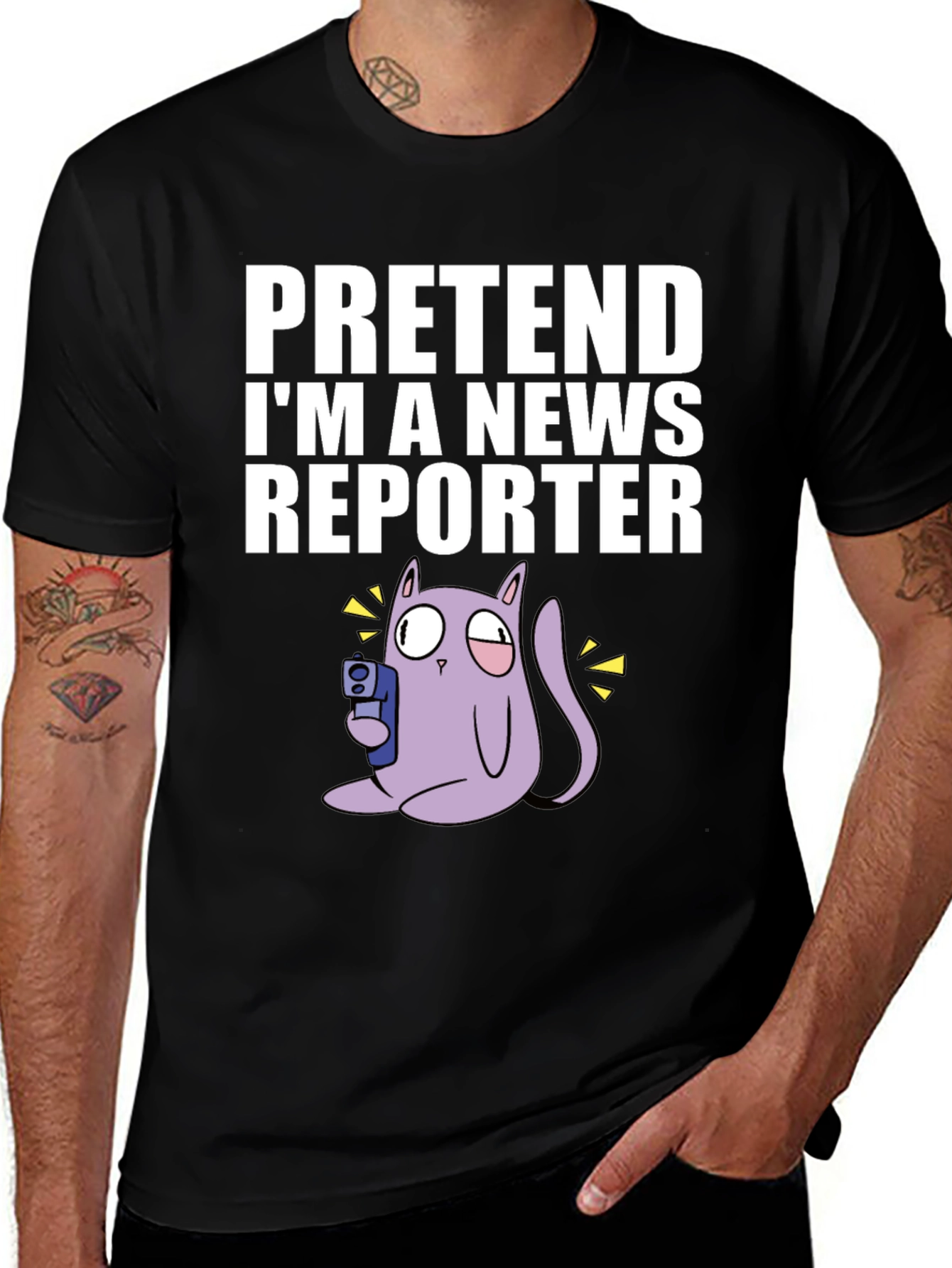 Variant 22 of Funny Pretend News Reporter Cat T-Shirt
