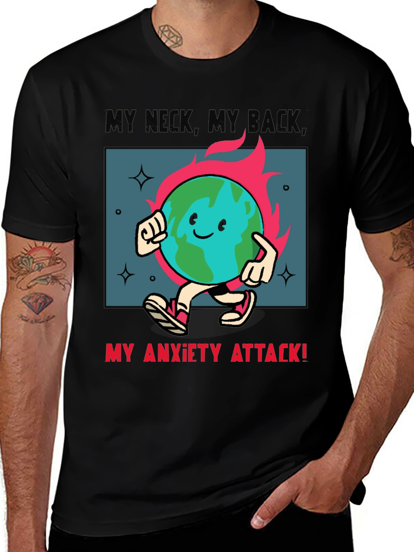 Variant 3 of Anxiety Attack T-Shirt - Earth Cartoon Graphic Tee