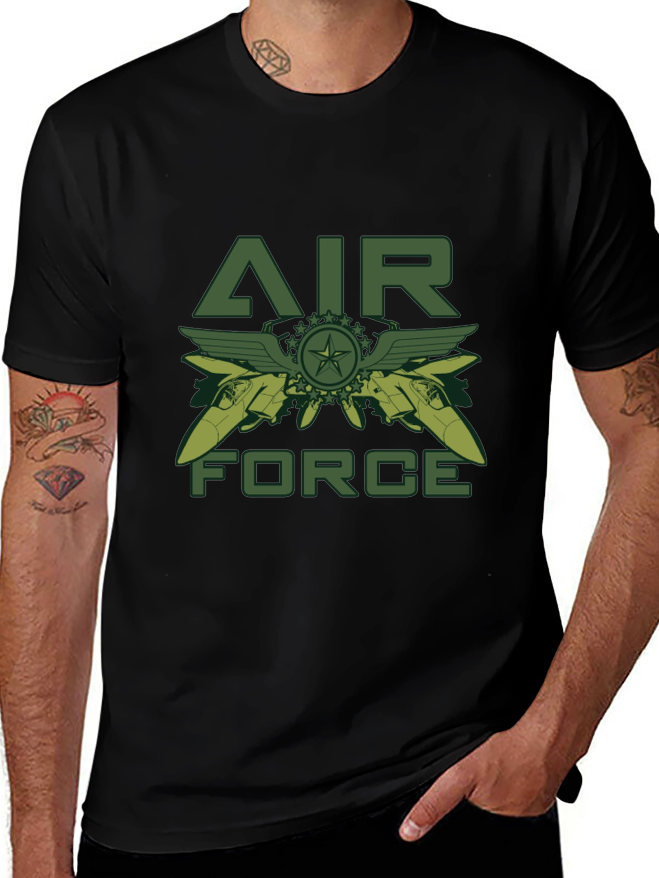 Air Force Graphic Print Black T-Shirt