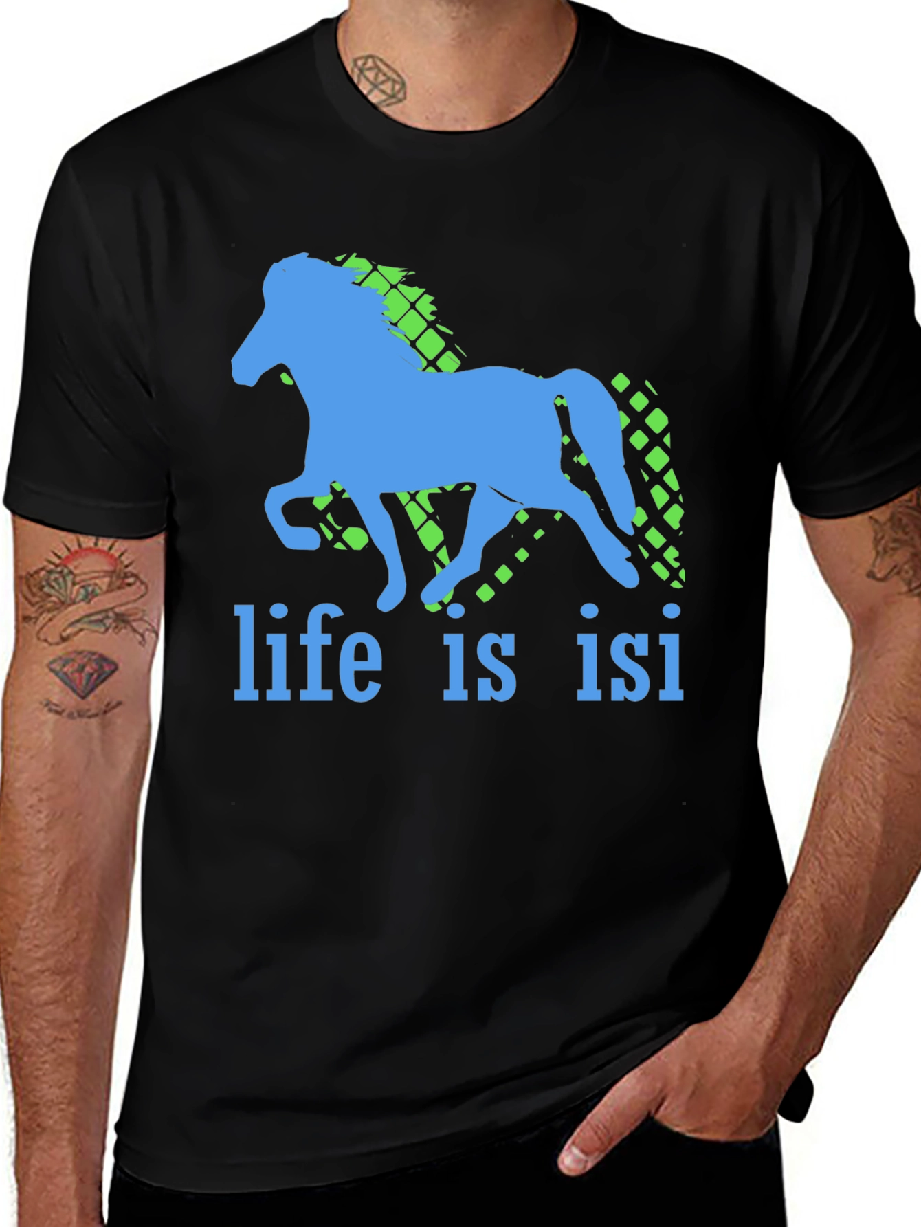 Variant 4 of Life is Isi Horse T-Shirt - Black Cotton Tee