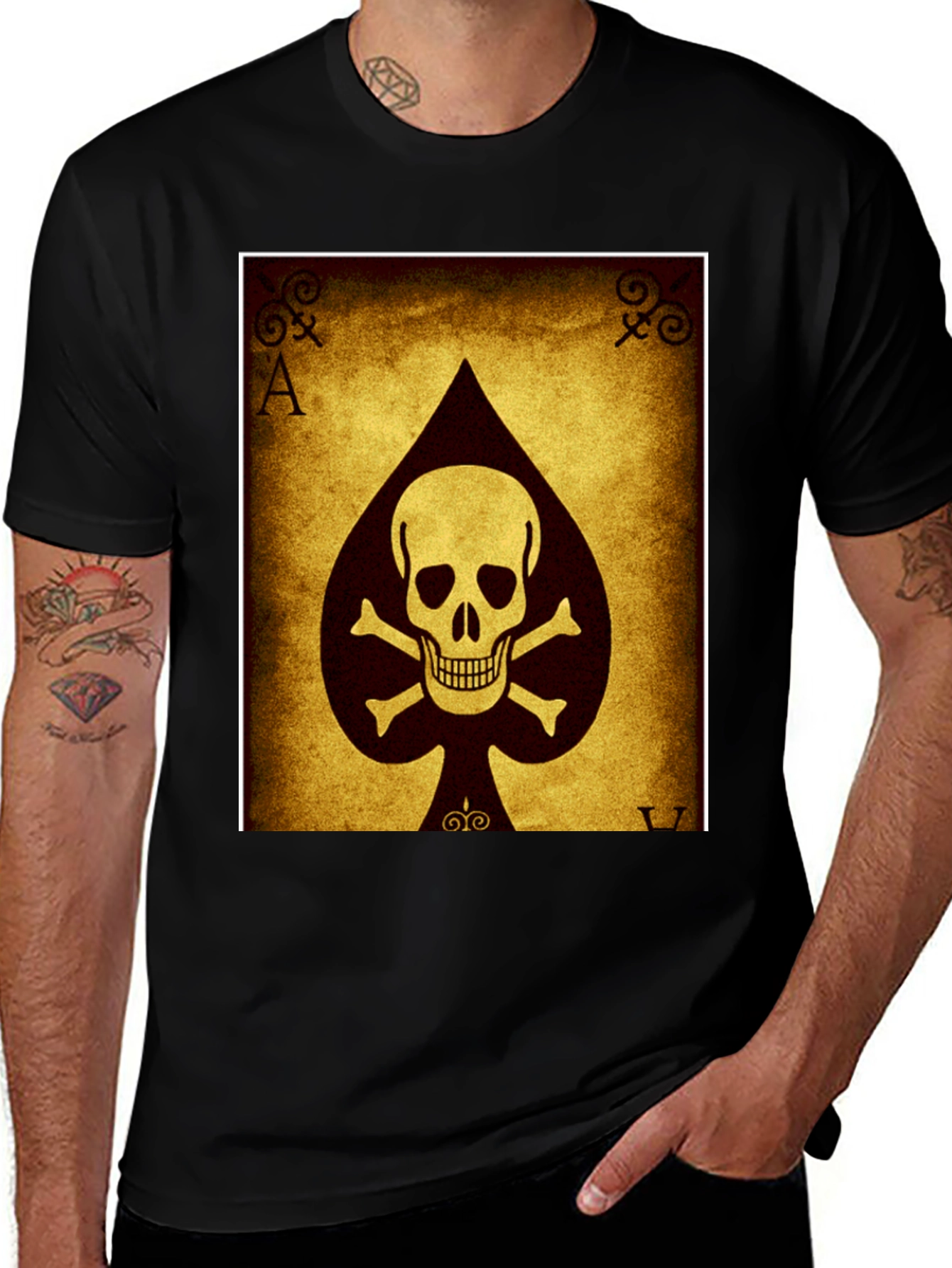 Variant 6 of Ace of Spades Skull T-Shirt - Black Cotton Tee