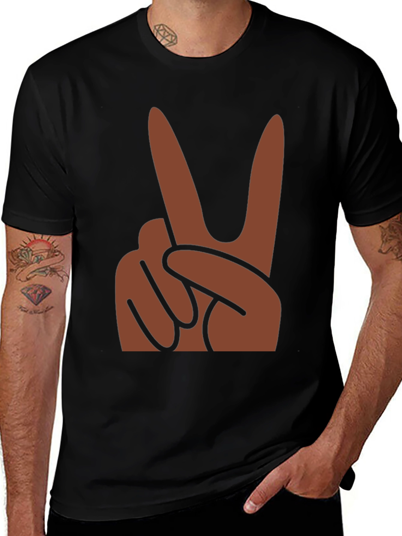 Black Peace Hand Sign Graphic Black T-Shirt main image
