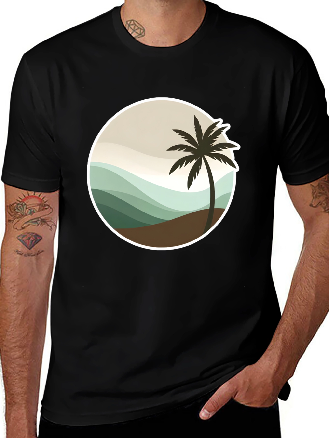 Variant 4 of Tropical Palm Tree Graphic Tee - Black Casual T-Shirt