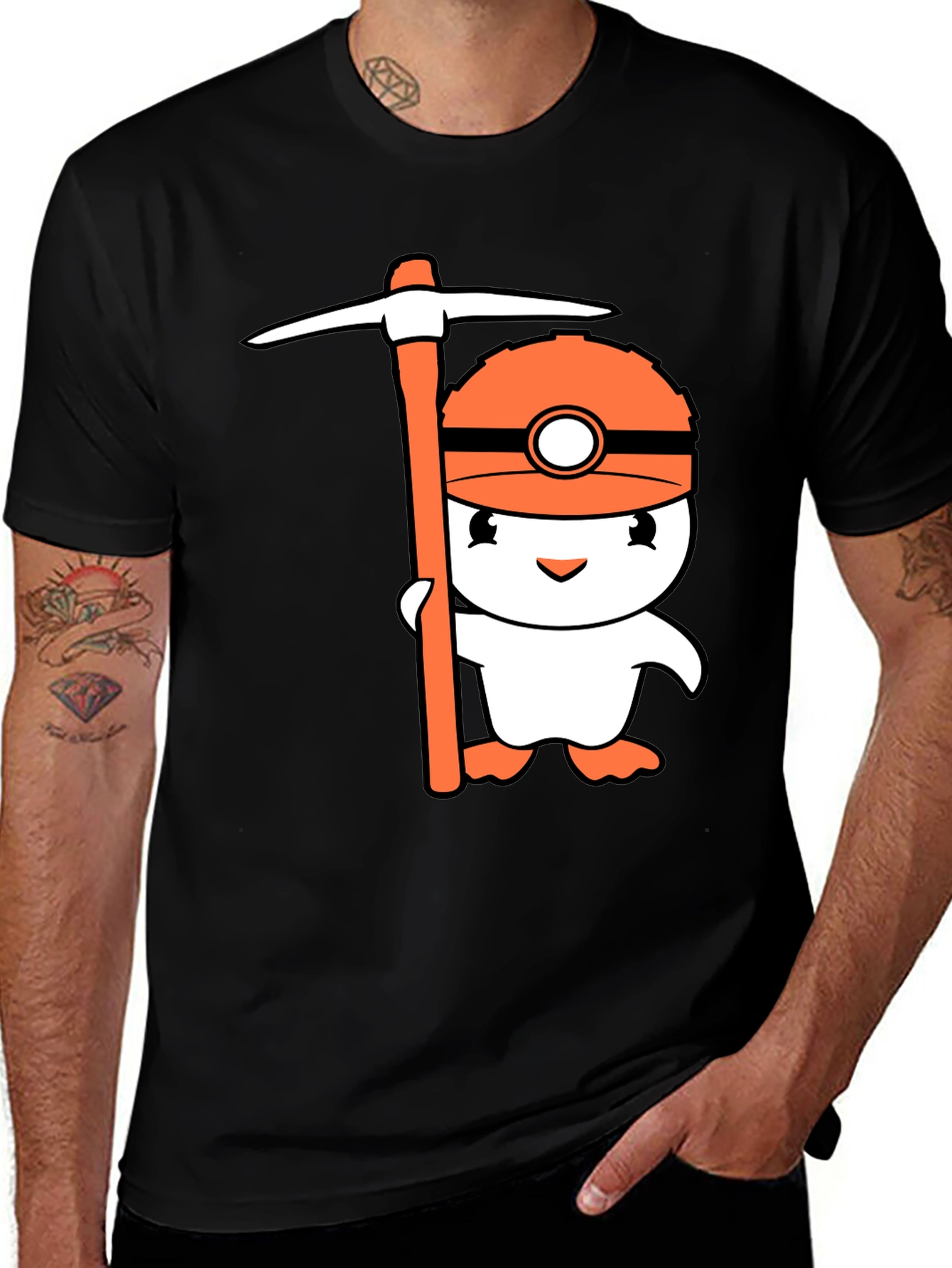 Cartoon Miner Duckling Graphic Tee - Black