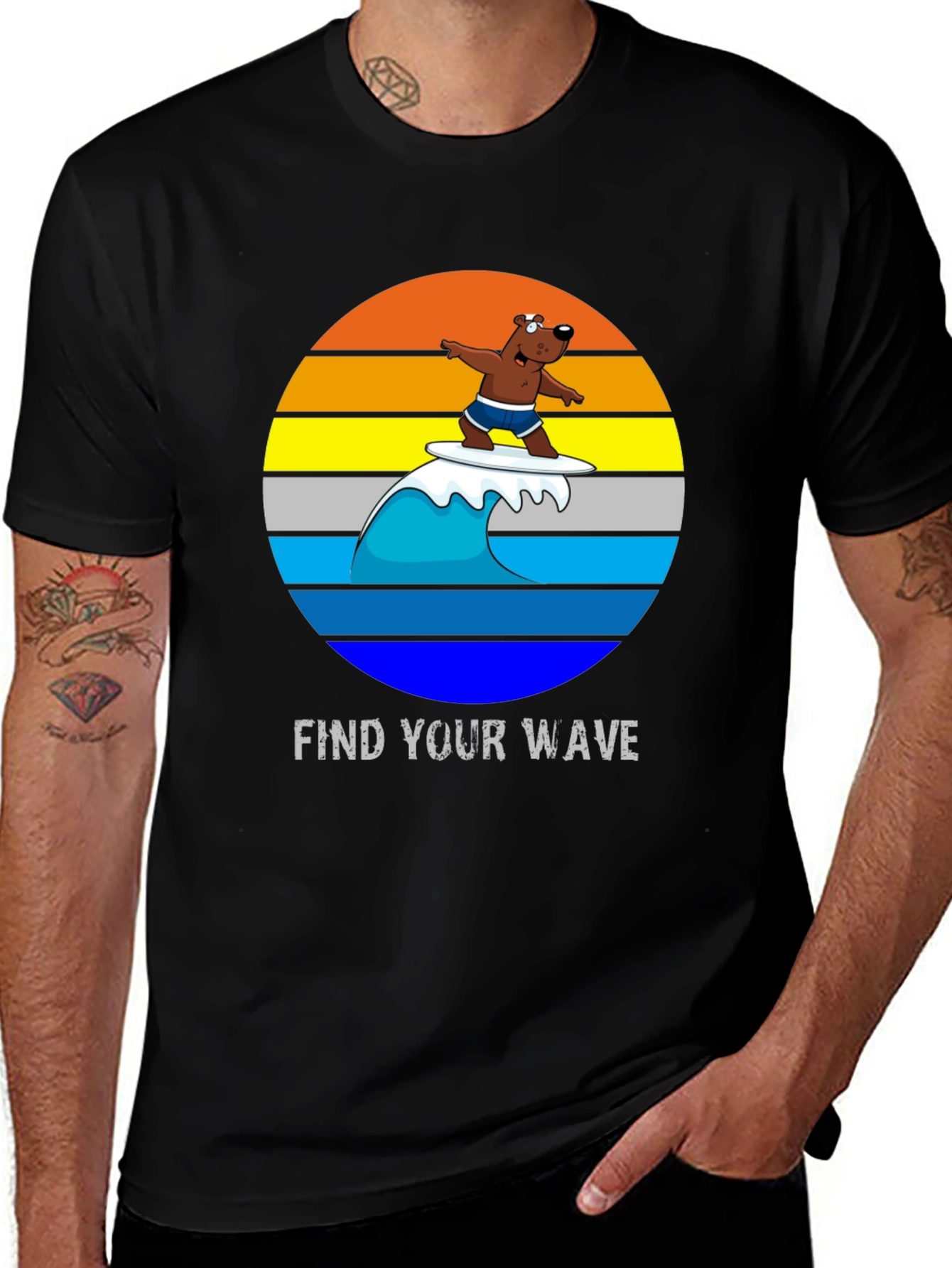 Variant 14 of Find Your Wave T-Shirt - Surfing Bear Graphic Tee