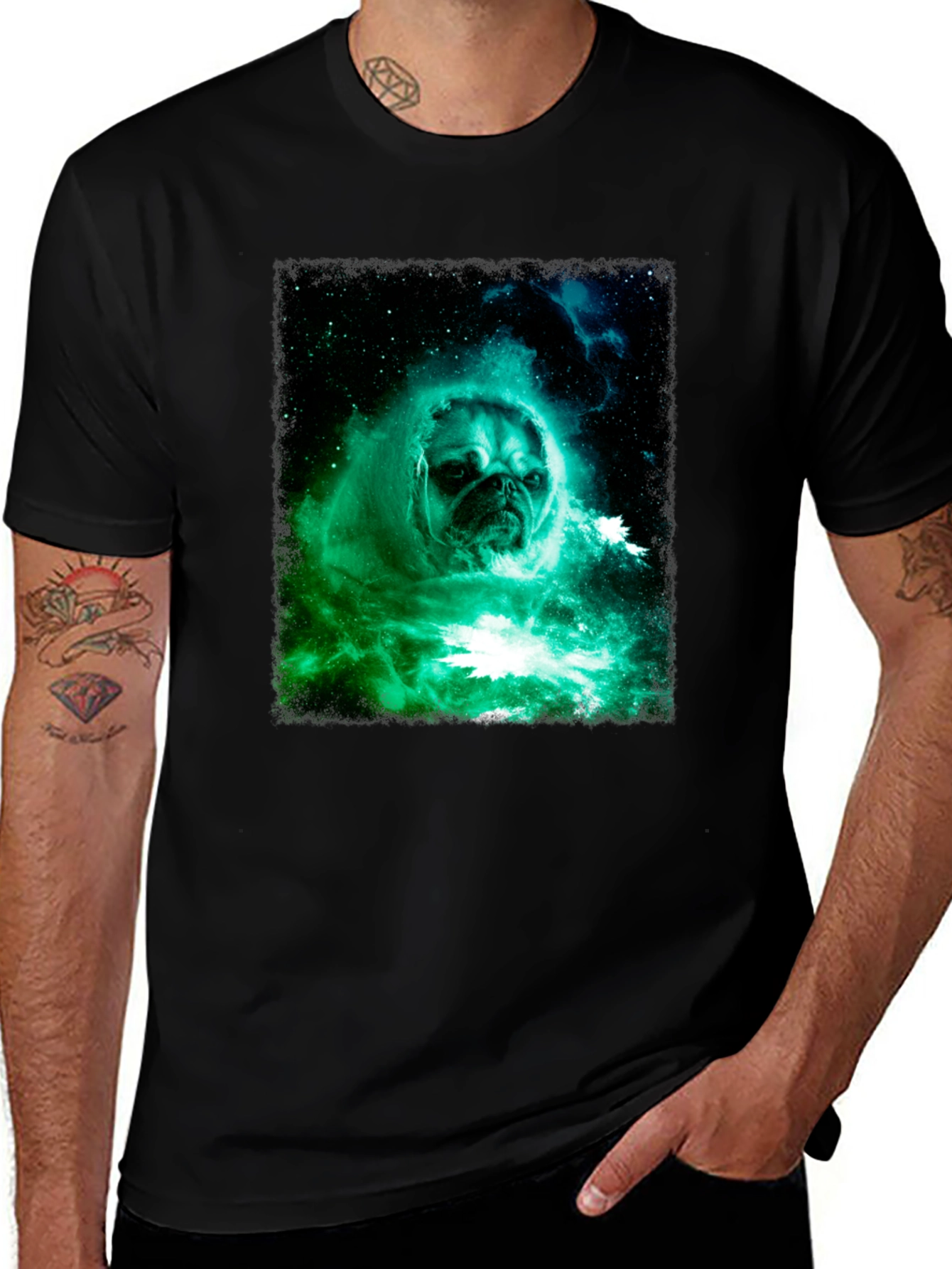 Variant 6 of Nebula Pug Graphic Tee - Men's Black Cotton T-Shirt