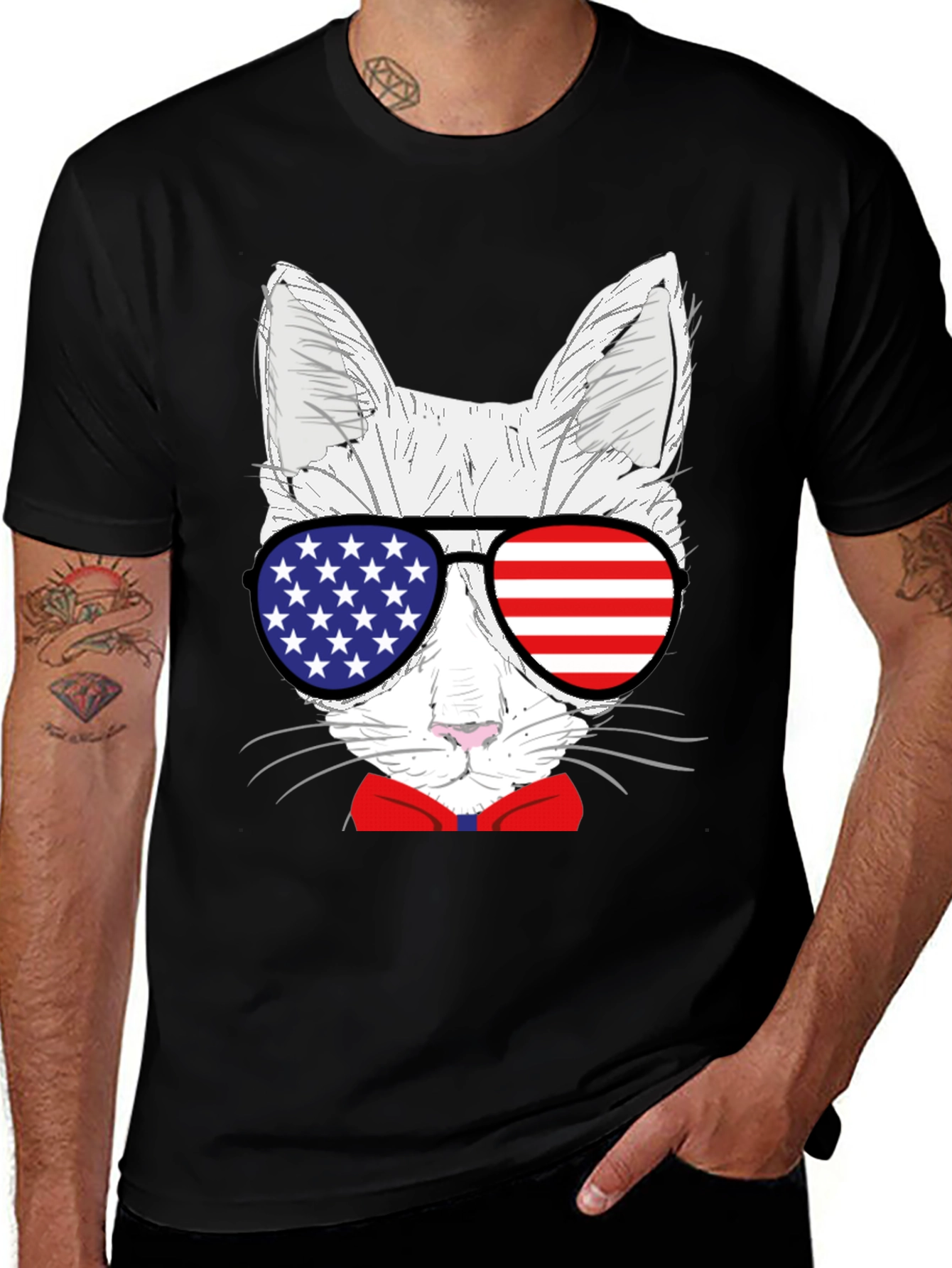 Variant 8 of Patriotic Cat T-Shirt - USA Flag Sunglasses & Bowtie