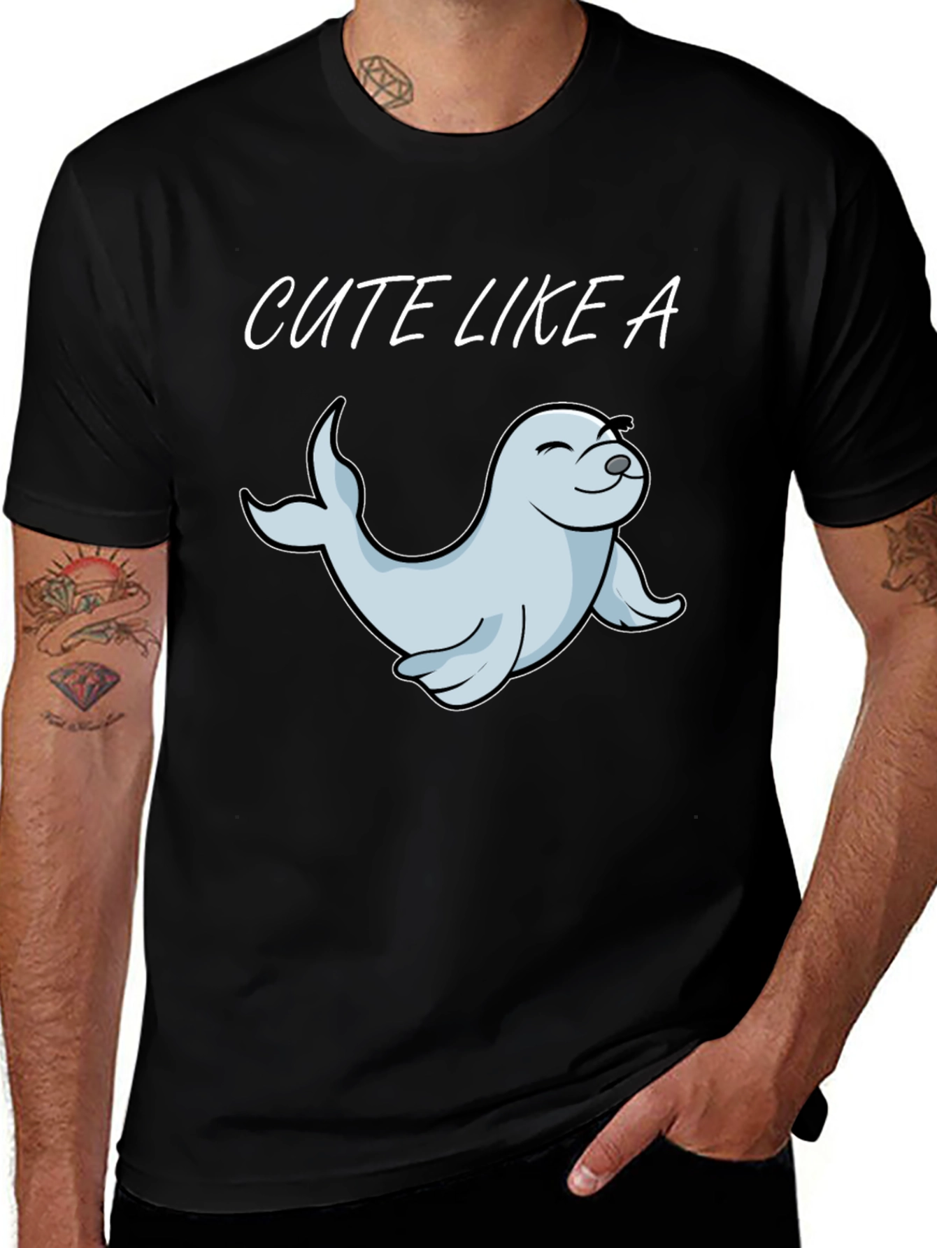 Variant 30 of Cute Seal Graphic Tee - Unisex Black T-Shirt