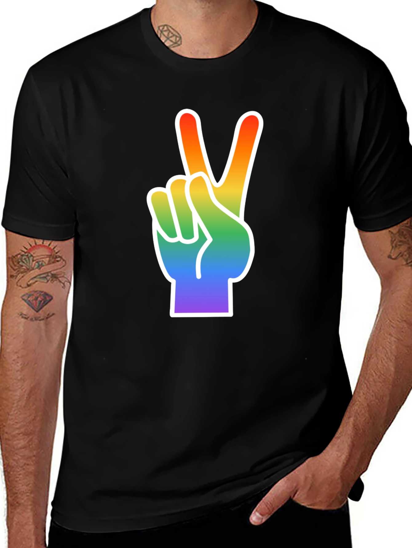 Variant 22 of Rainbow Peace Sign Graphic Tee - Black