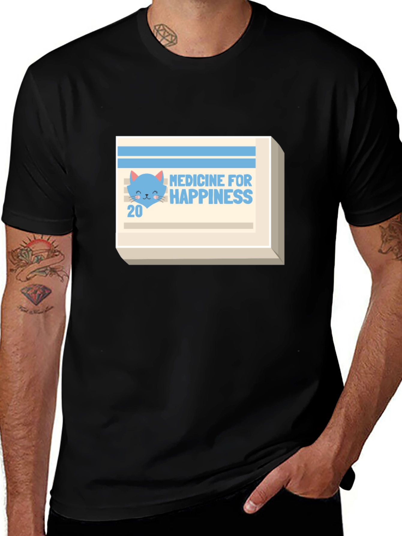 Variant 11 of Medicine for Happiness T-Shirt - Cute Cat Design