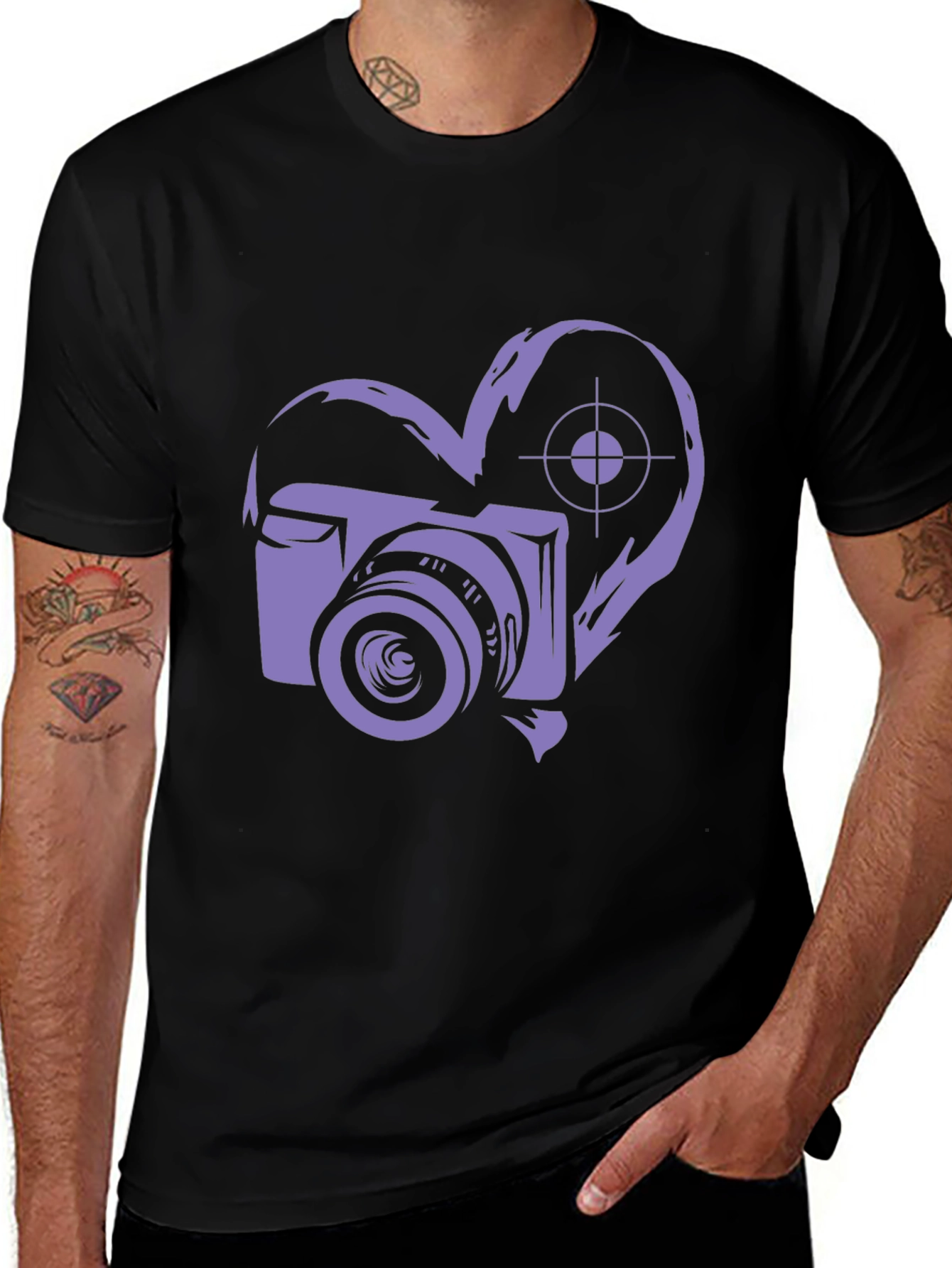 Camera Heart Graphic Black T-Shirt