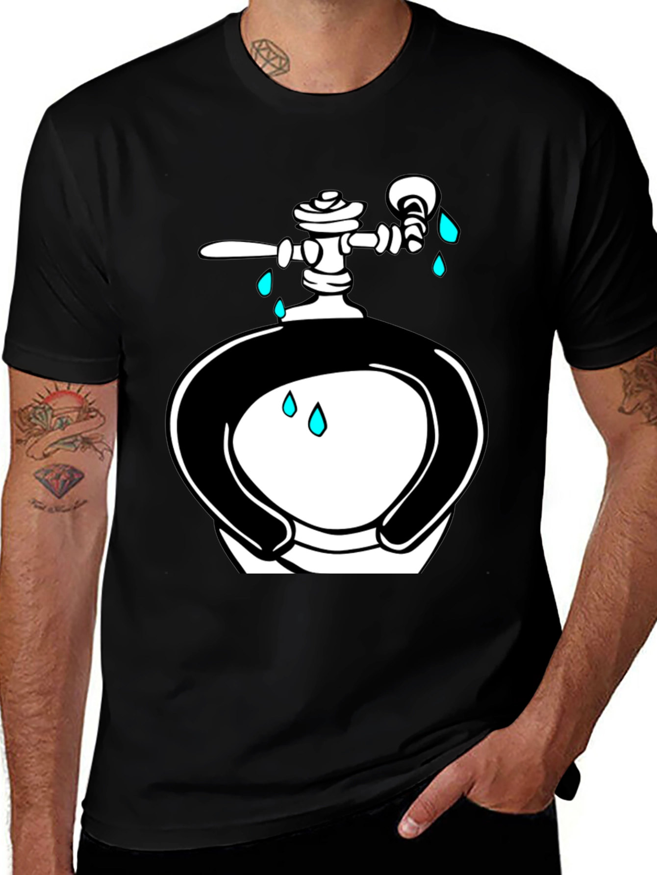Variant 16 of Humorous Leaky Faucet Graphic T-Shirt - Black