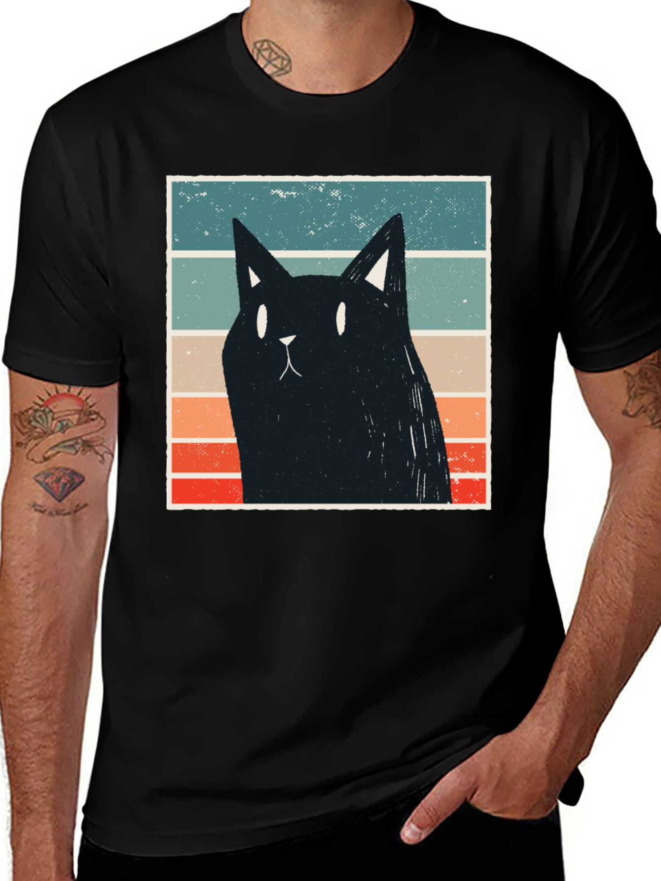 Variant 11 of Retro Cat Graphic T-Shirt - Black