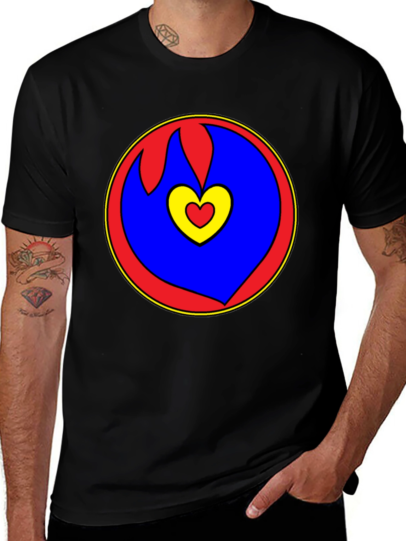Variant 7 of Heart Circle Graphic Tee - Black Casual Shirt