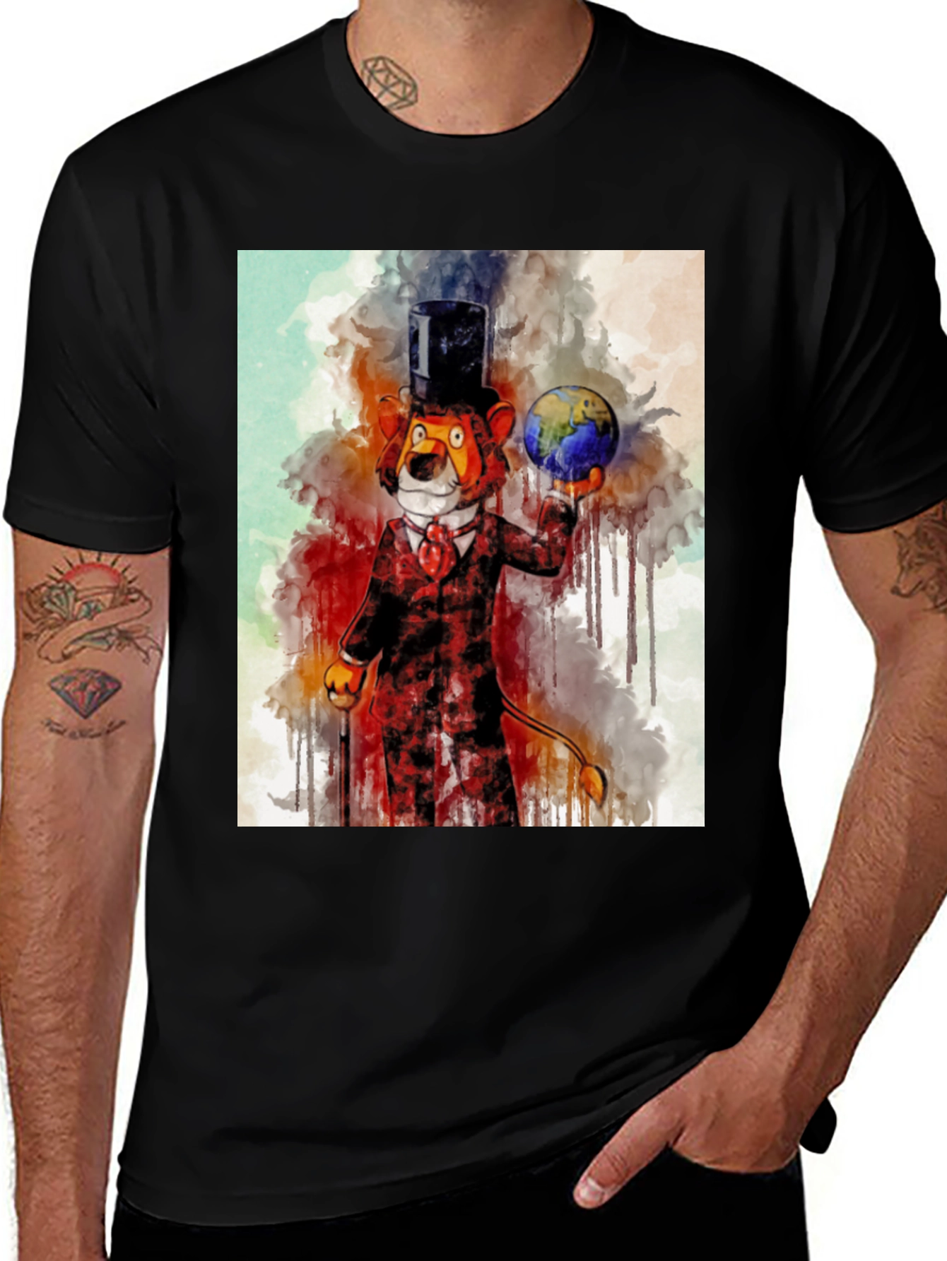 Variant 13 of Lion Top Hat Watercolor Black T-Shirt