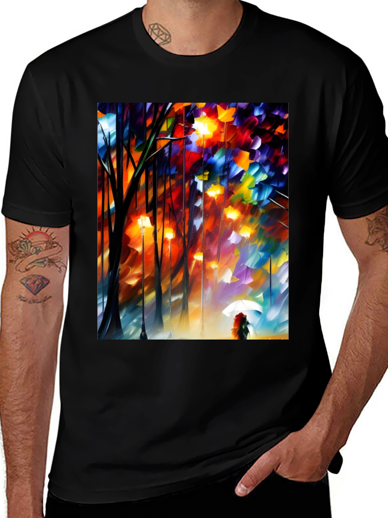 Variant 29 of Artistic Autumn Rain T-Shirt - Expressive Palette Knife Design