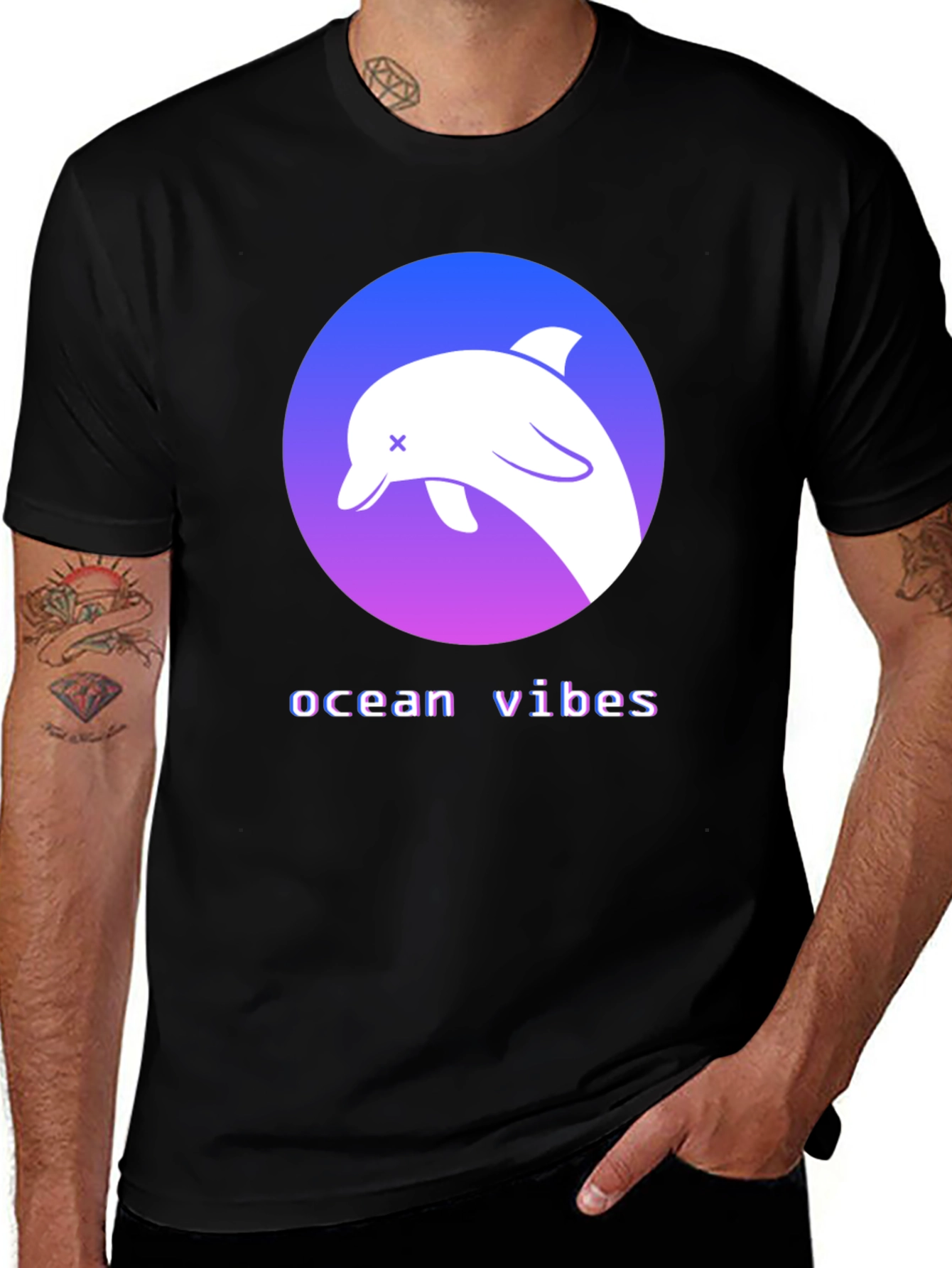 Variant 5 of Ocean Vibes Graphic Tee - Dolphin Design