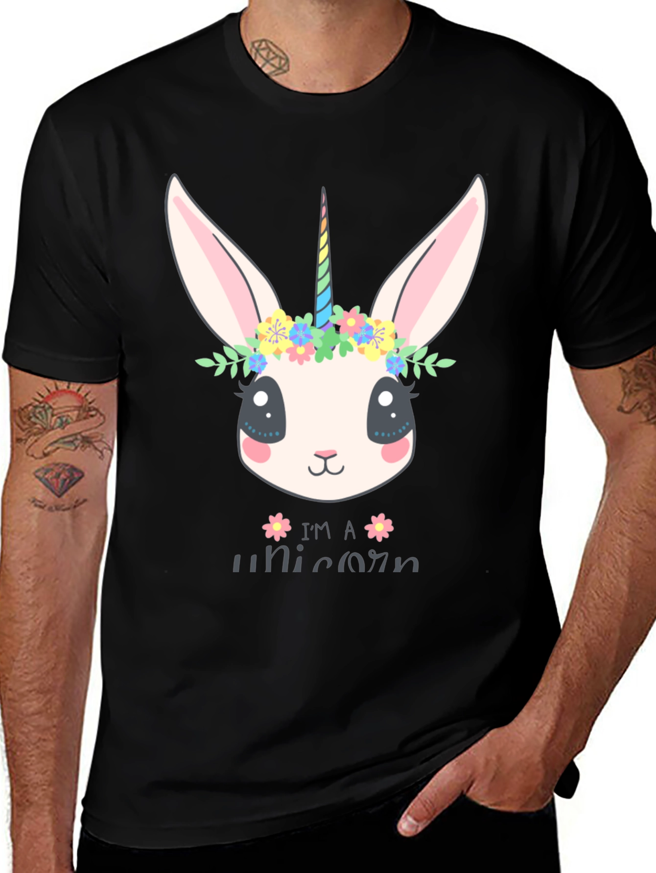 Variant 6 of Bunny Unicorn Graphic Tee - Black Cotton T-Shirt