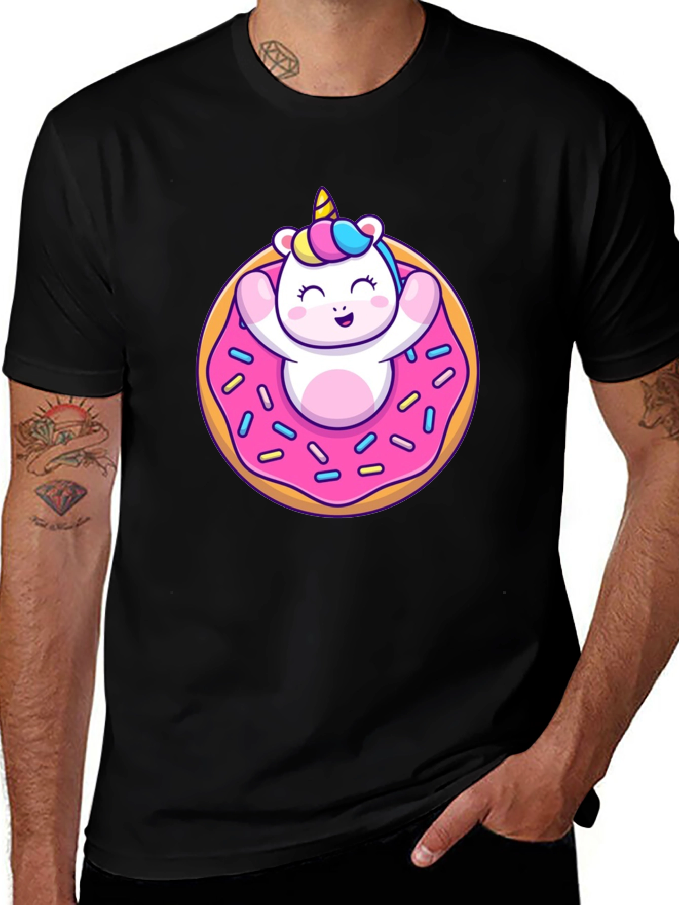 Variant 2 of Unicorn Donut Graphic T-Shirt - Black