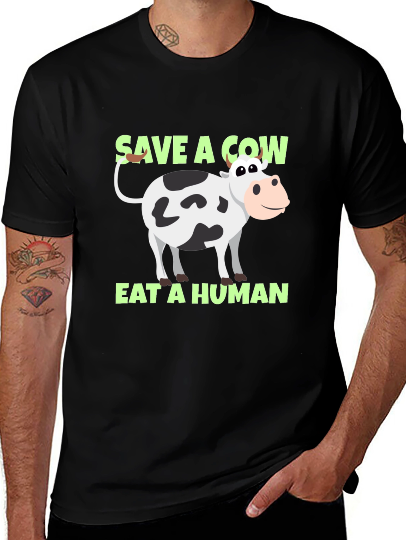 Save a Cow Eat a Human Funny Graphic T-Shirt