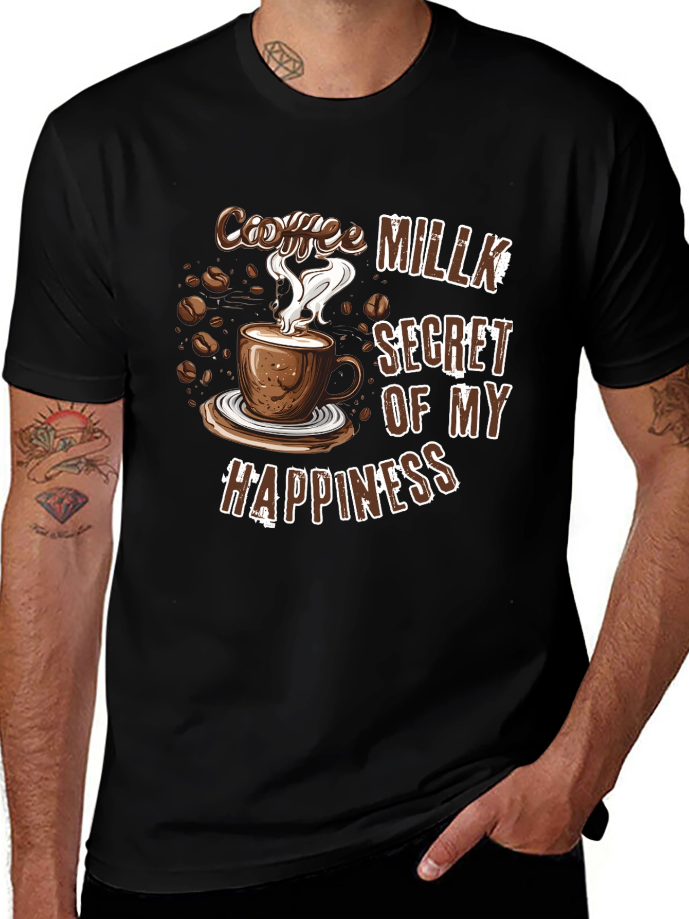 Variant 11 of Coffee Milk Secret of My Happiness Black T-Shirt