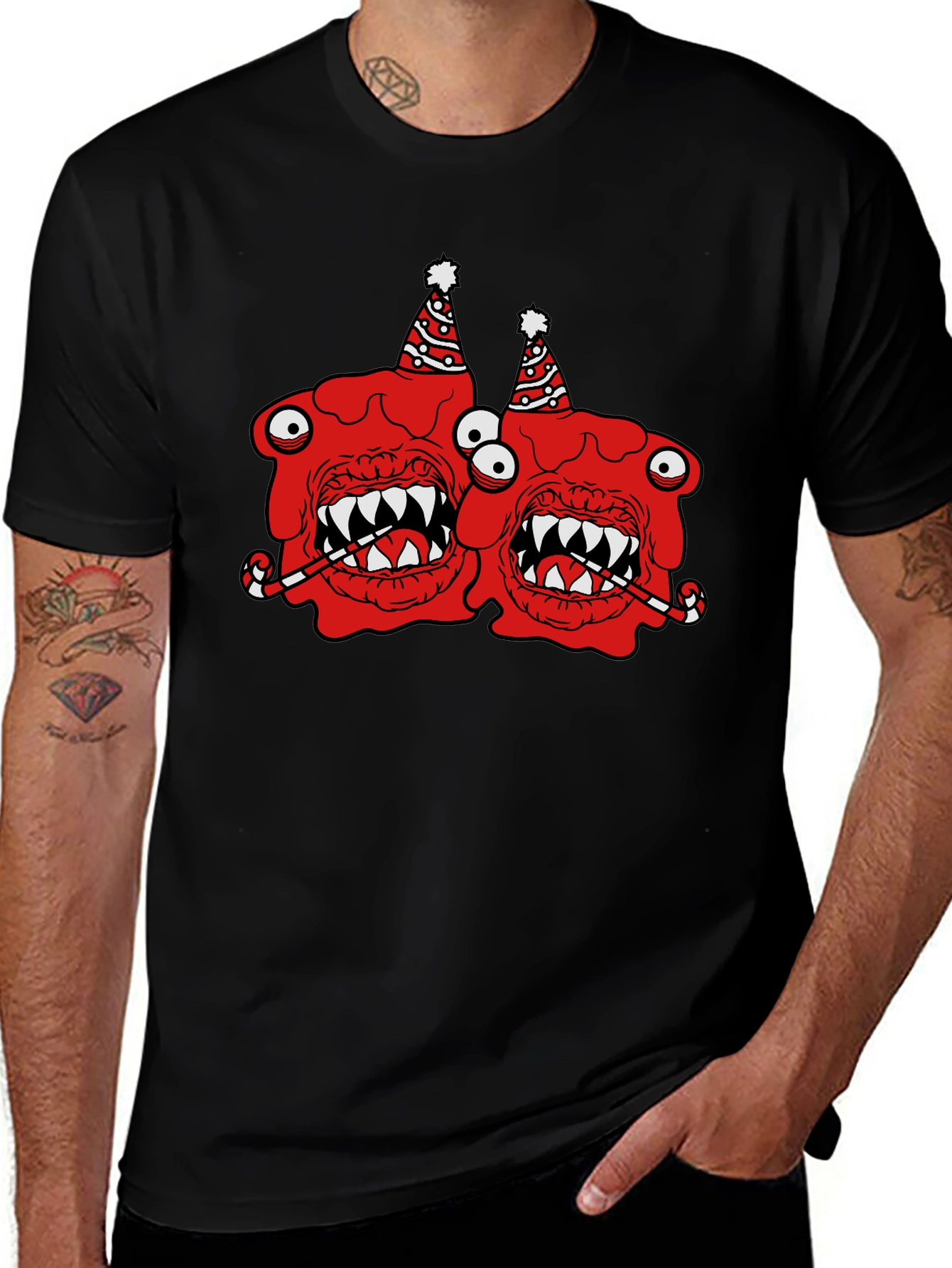 Variant 21 of Festive Monster Graphic T-Shirt - Black