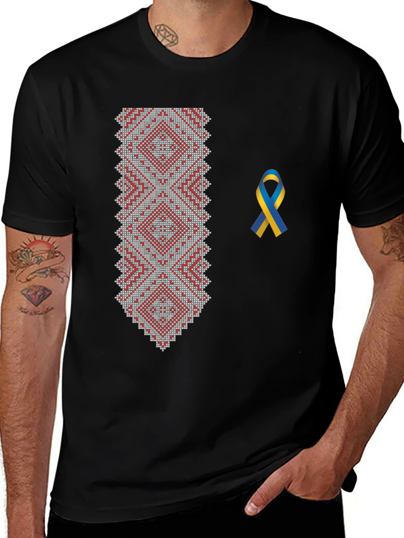 Embroidered Ukrainian T-Shirt with Ribbon
