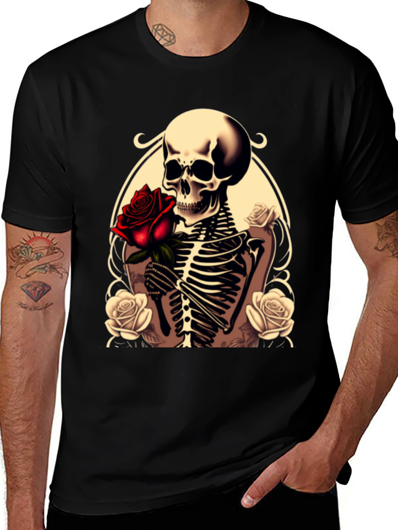 Variant 29 of Skull & Roses Graphic Tee - Gothic Style