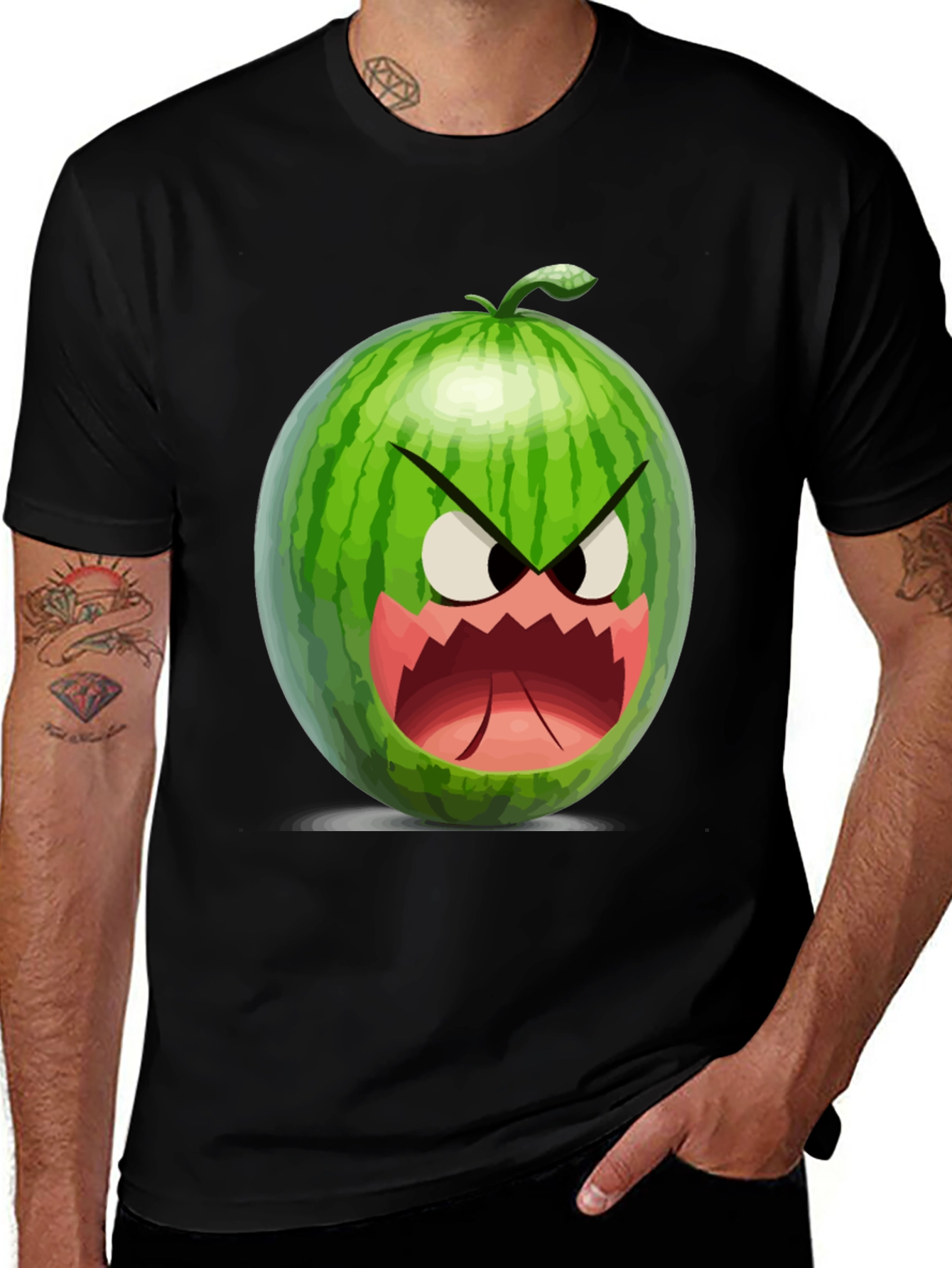 Variant 25 of Angry Watermelon Graphic Tee - Black Cotton T-Shirt