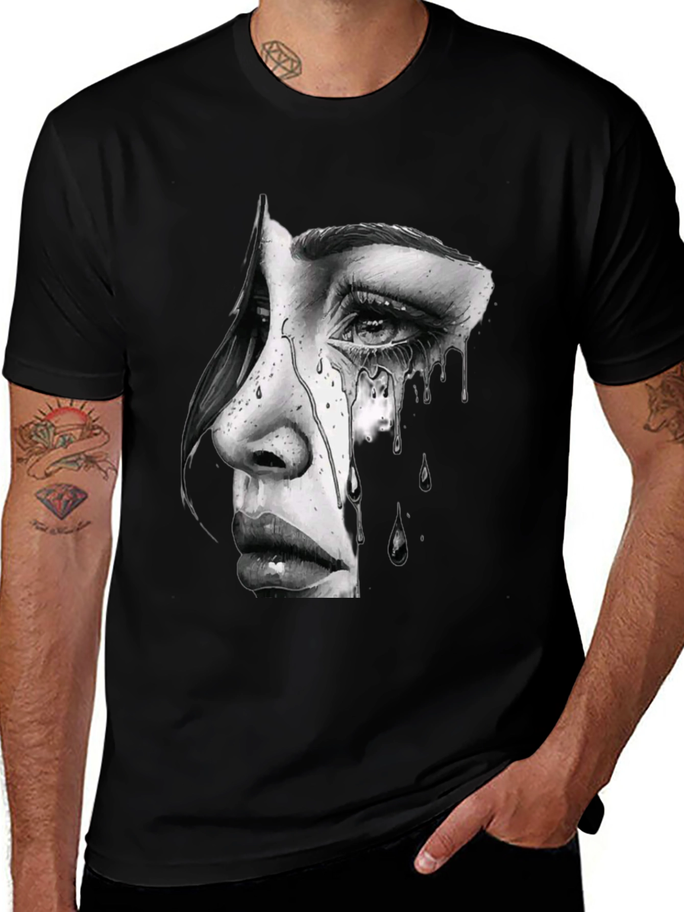 Variant 22 of Melting Face Graphic Print Black T-Shirt